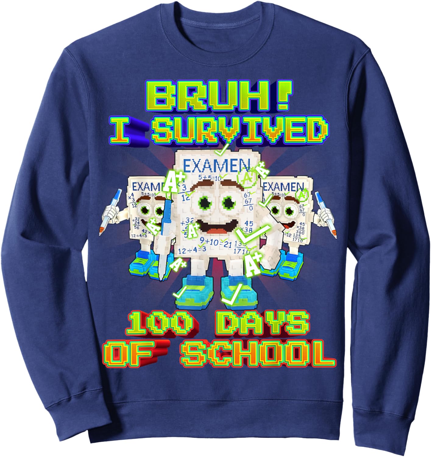 Bruh I Survived 100 Days of School Funny Yes Exam Brainrot Sweatshirt - Sweatshirt | Navy
