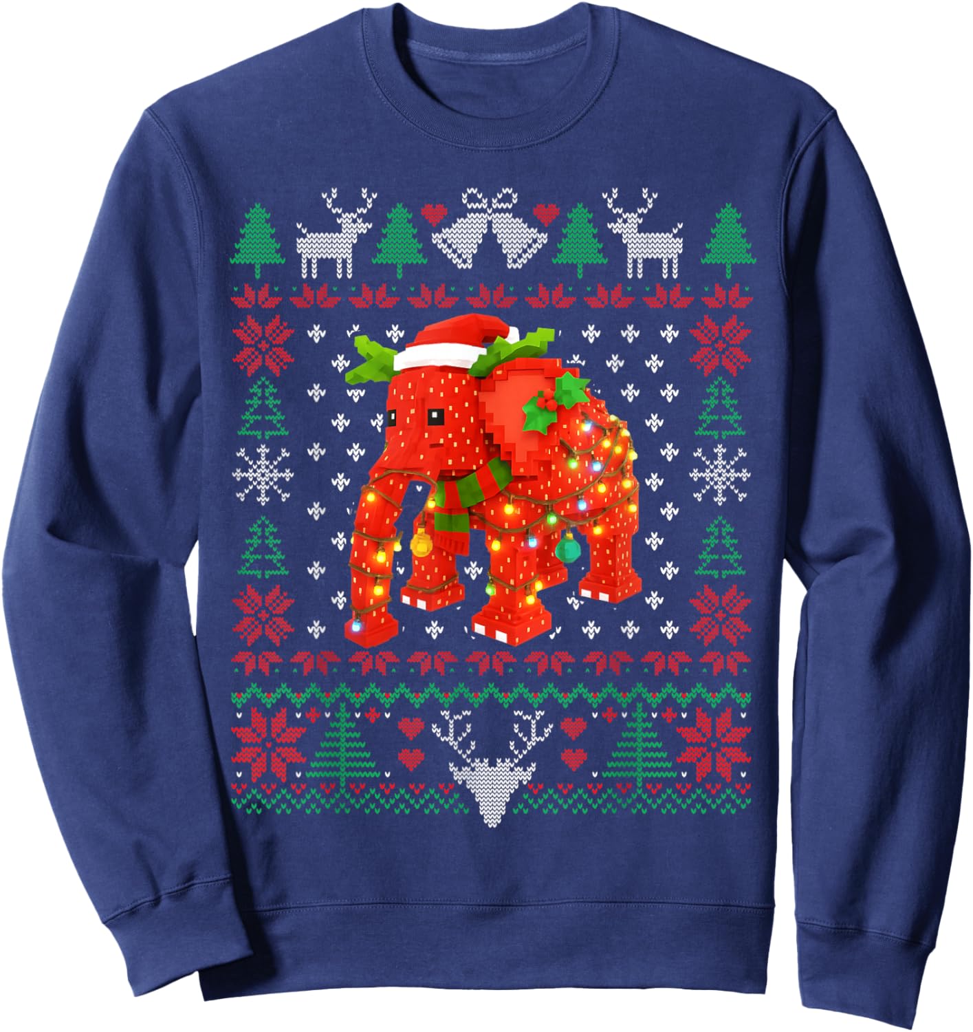 Funny Strawberry Elephant Brainrot Christmas Ugly Sweater Sweatshirt - Sweatshirt | Navy