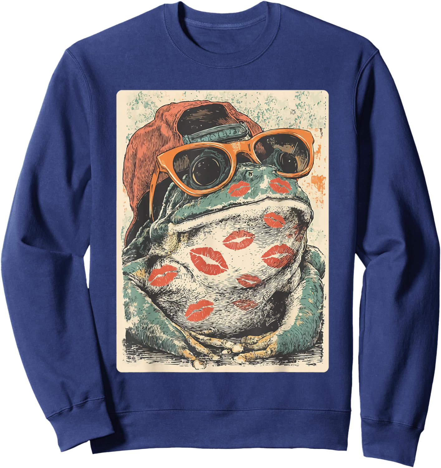 Romantic Frog with Sunglasses Kisses Valentine's Day Animal Sweatshirt - Sweatshirt | Navy