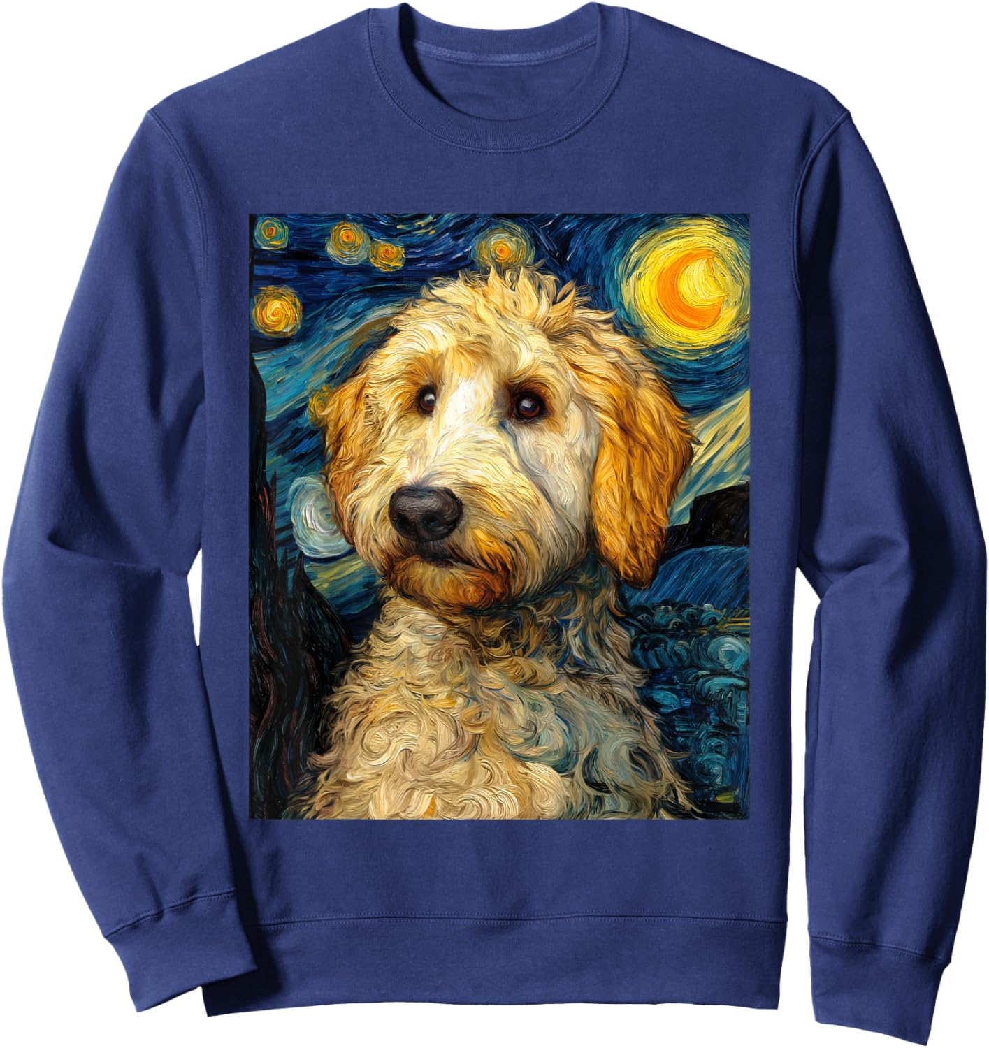 Golden Doodle Goldendoodle Dog Van Gogh Starry Night Graphic Sweatshirt - Sweatshirt | Navy