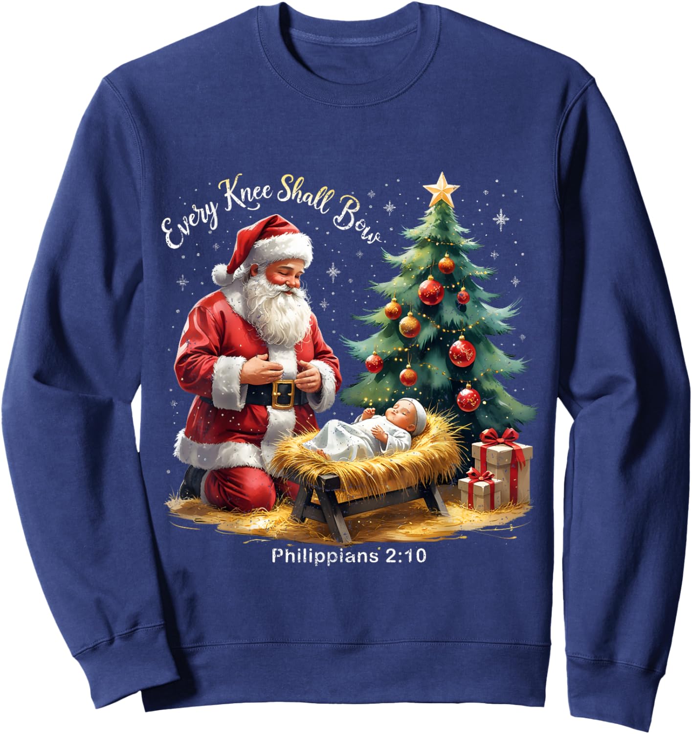 Every Knee Shall Bow Philippians 2:10 Christmas Sweatshirt - Sweatshirt | Navy