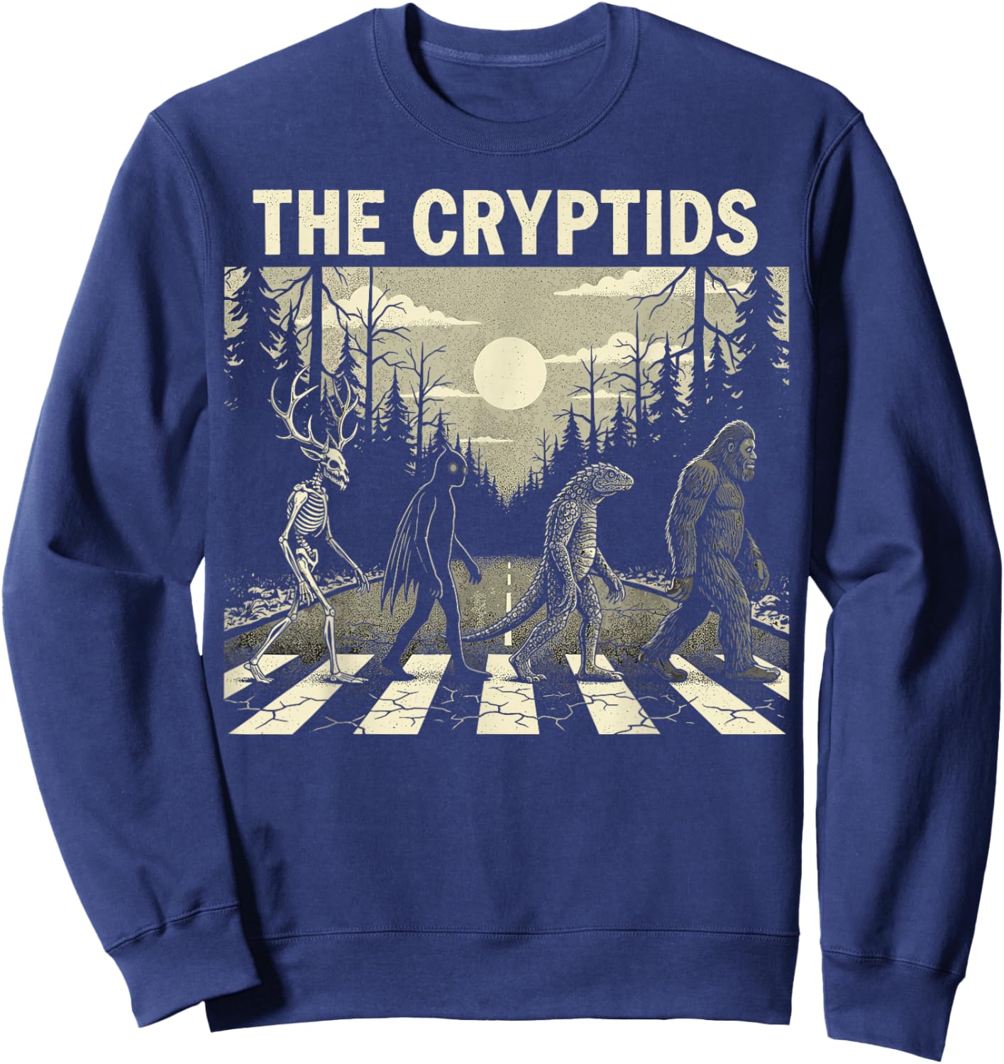 The Cryptids Funny Mythical Bigfoot Mothman Graphic Sweatshirt - Sweatshirt | Navy
