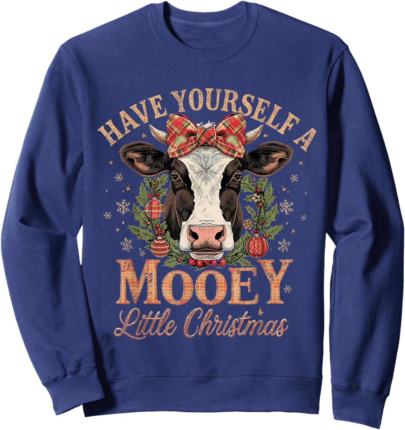 Mooey Little Christmas Cow Holiday Farm Design Sweatshirt - Sweatshirt | Navy