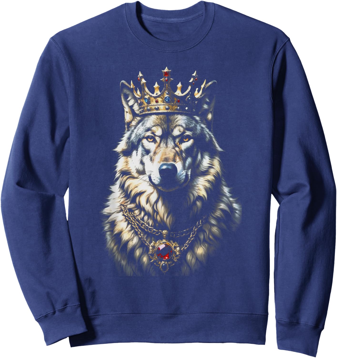 Funny Crown King Wolf Cool Animals Wolves Lovers Wildlife Sweatshirt - Sweatshirt | Navy