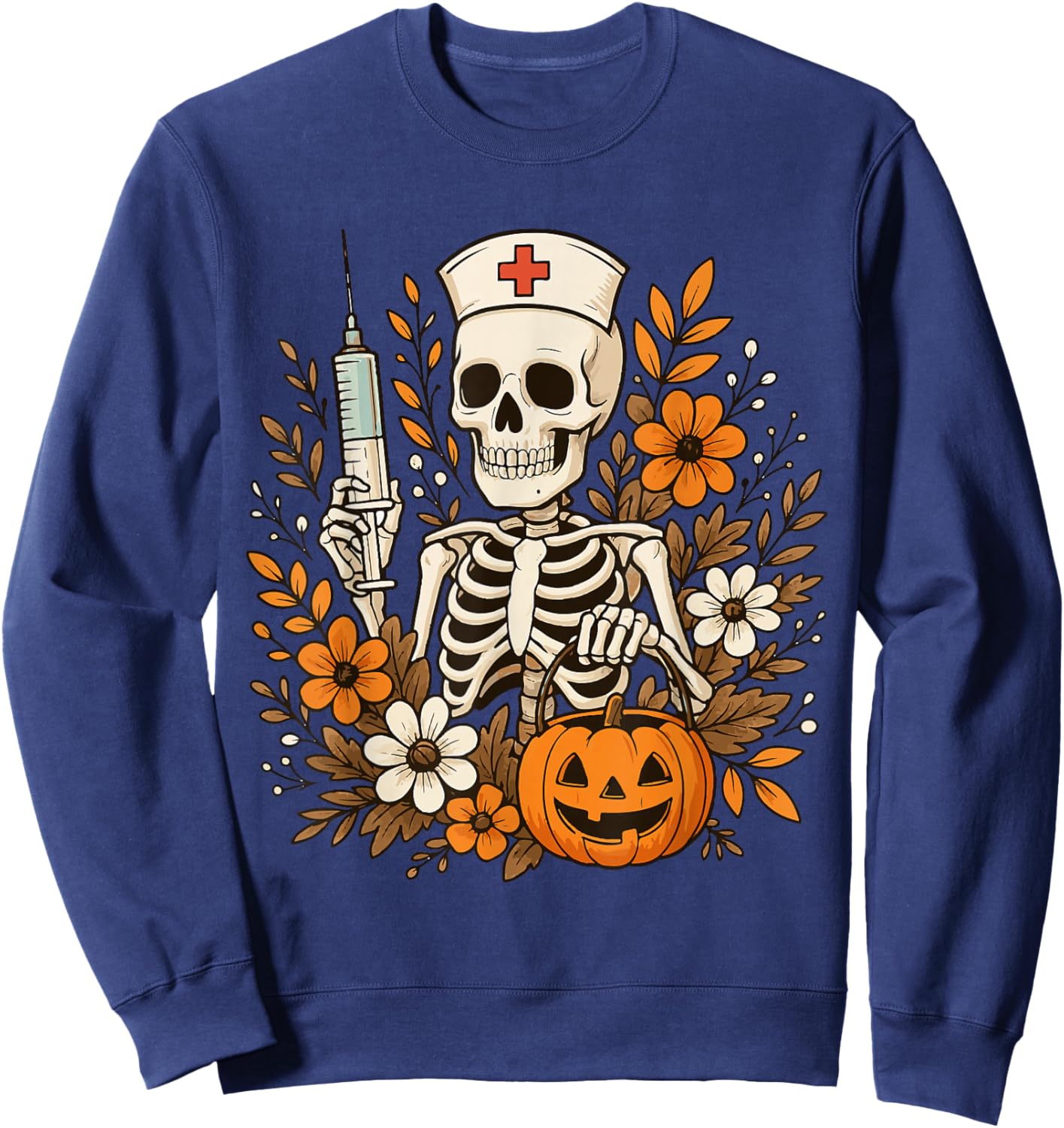 Nurse Skeleton Pumpkin Halloween Autumn Nurse Halloween Sweatshirt - Sweatshirt | Navy