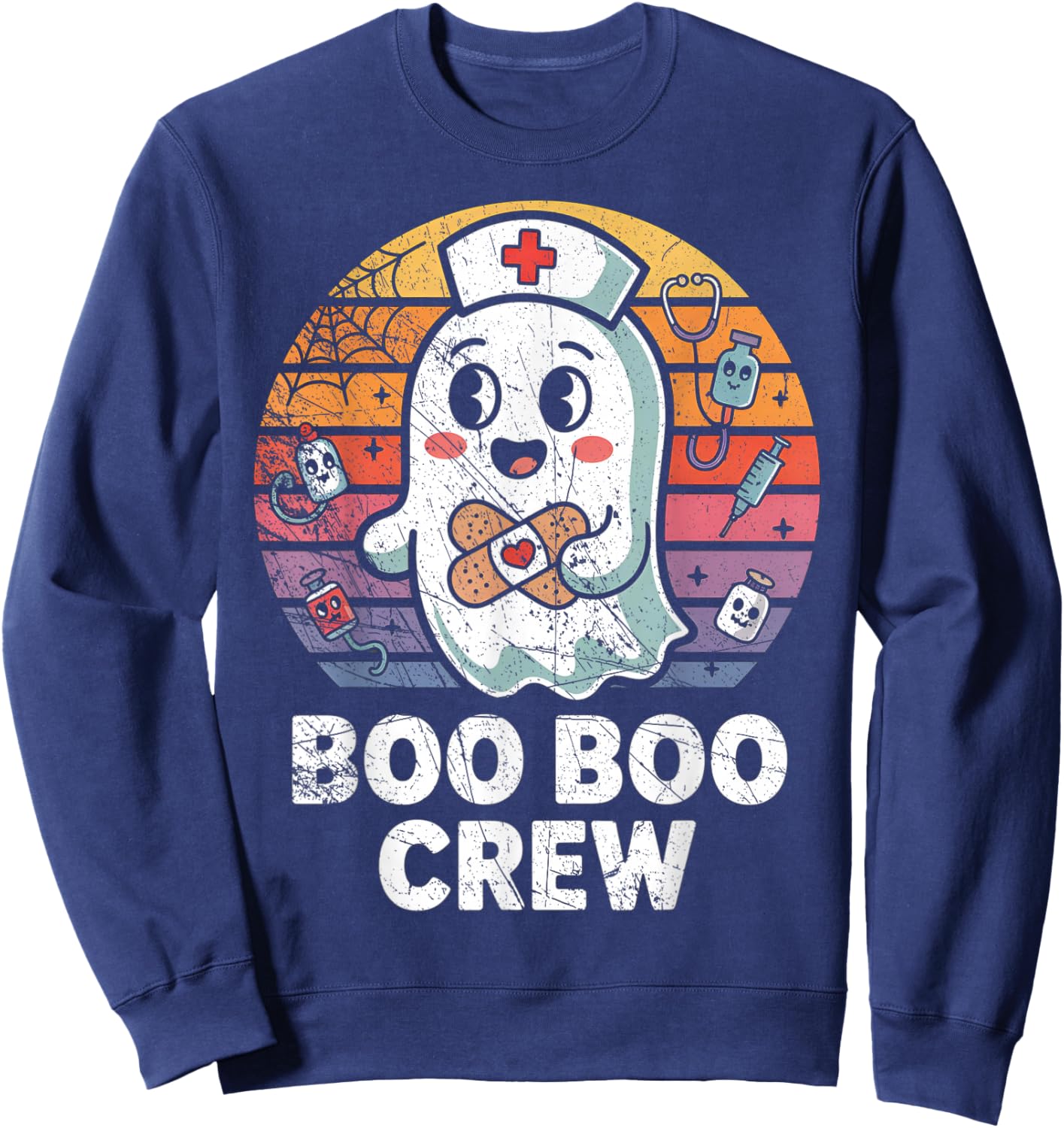Vintage Retro Boo Boo Crew Nurse Halloween Nurses Sweatshirt - Sweatshirt | Navy