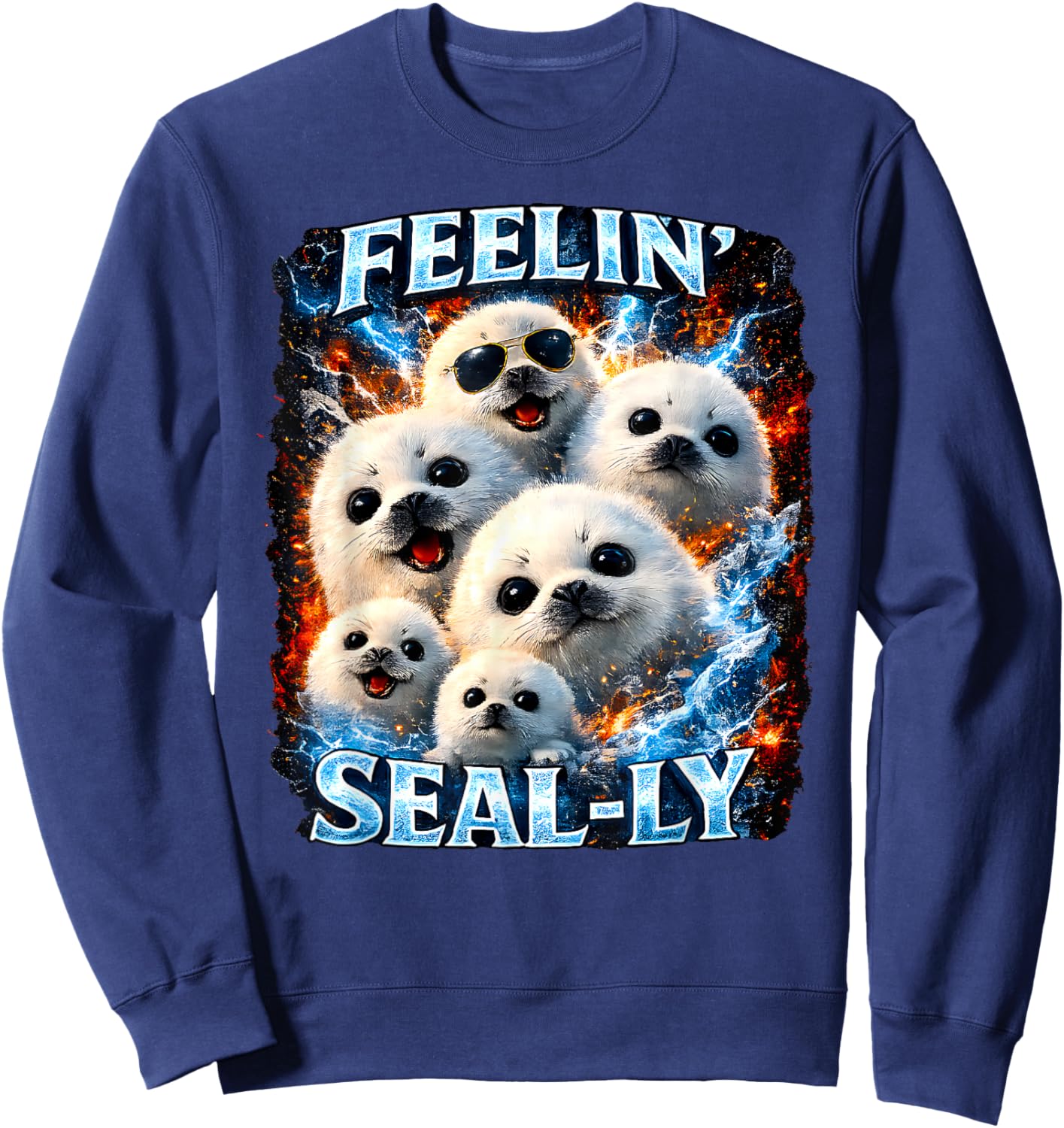 Feelin Seally Harp Seal Pup Bootleg Meme Sweatshirt - Sweatshirt | Navy