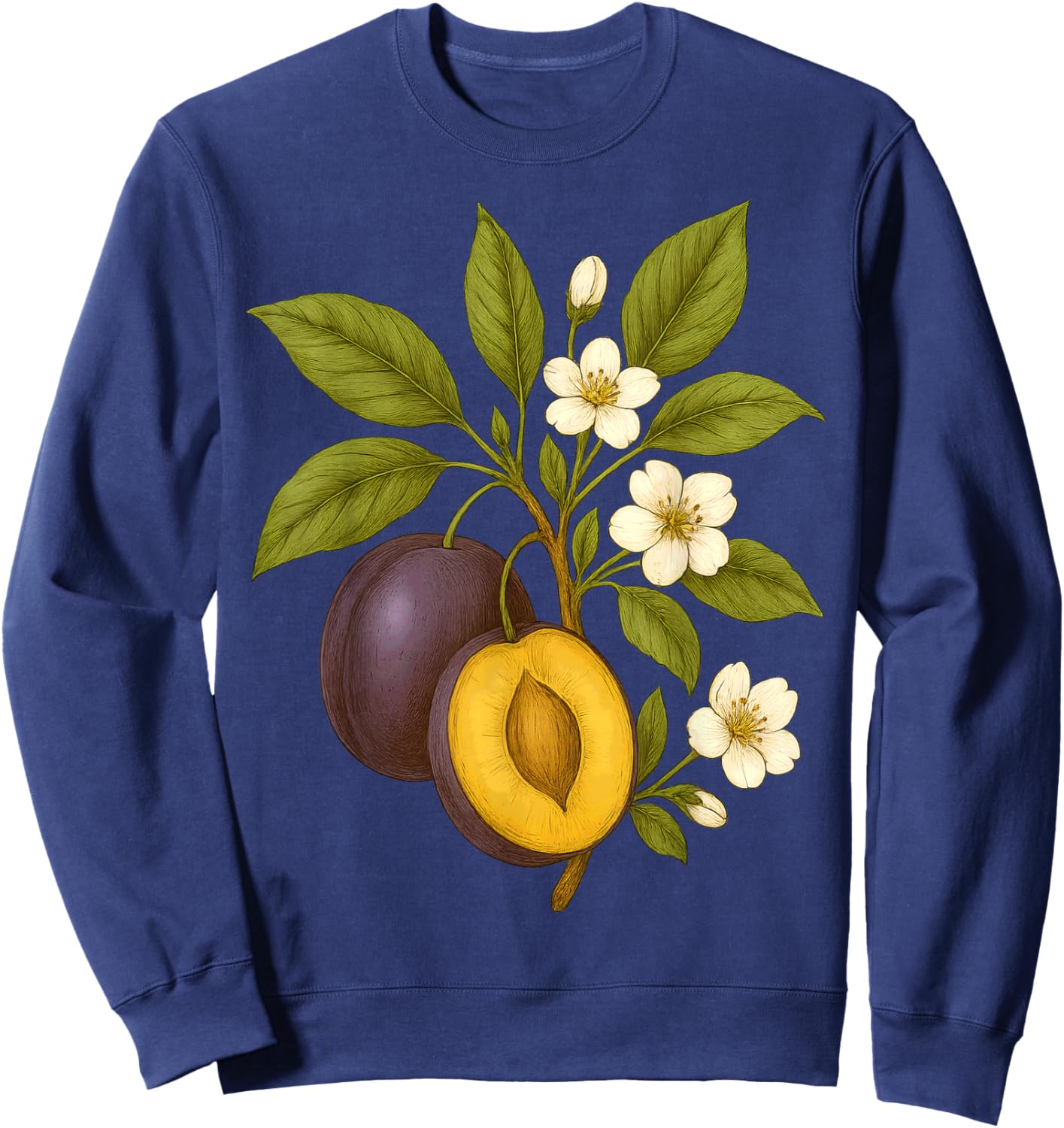 Plum Botanical Fruit Graphic Orchard Farm Nature Autumn Sweatshirt - Sweatshirt | Navy