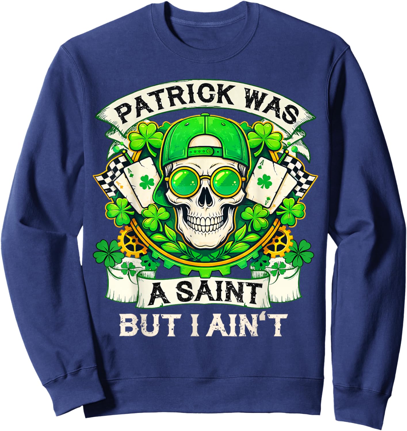 Skull St Patrick Day of The Dead Lucky Shamrock Men Women Sweatshirt - Sweatshirt | Navy