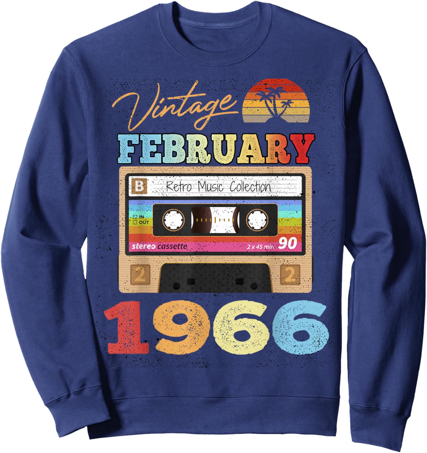 60th Birthday Gift Vintage Retro February 1966 60 Years Old Sweatshirt - Sweatshirt | Navy