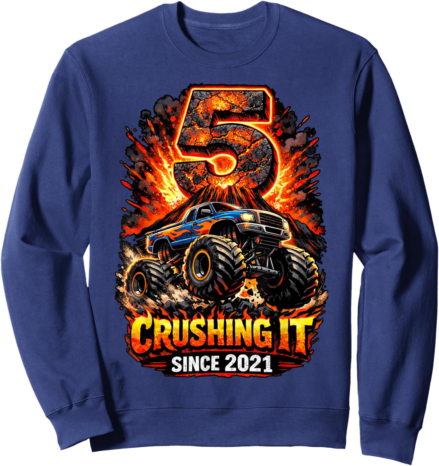 Birthday Monster Truck 5 Year Old Boys 5th Party Born 2021 Sweatshirt - Sweatshirt | Navy