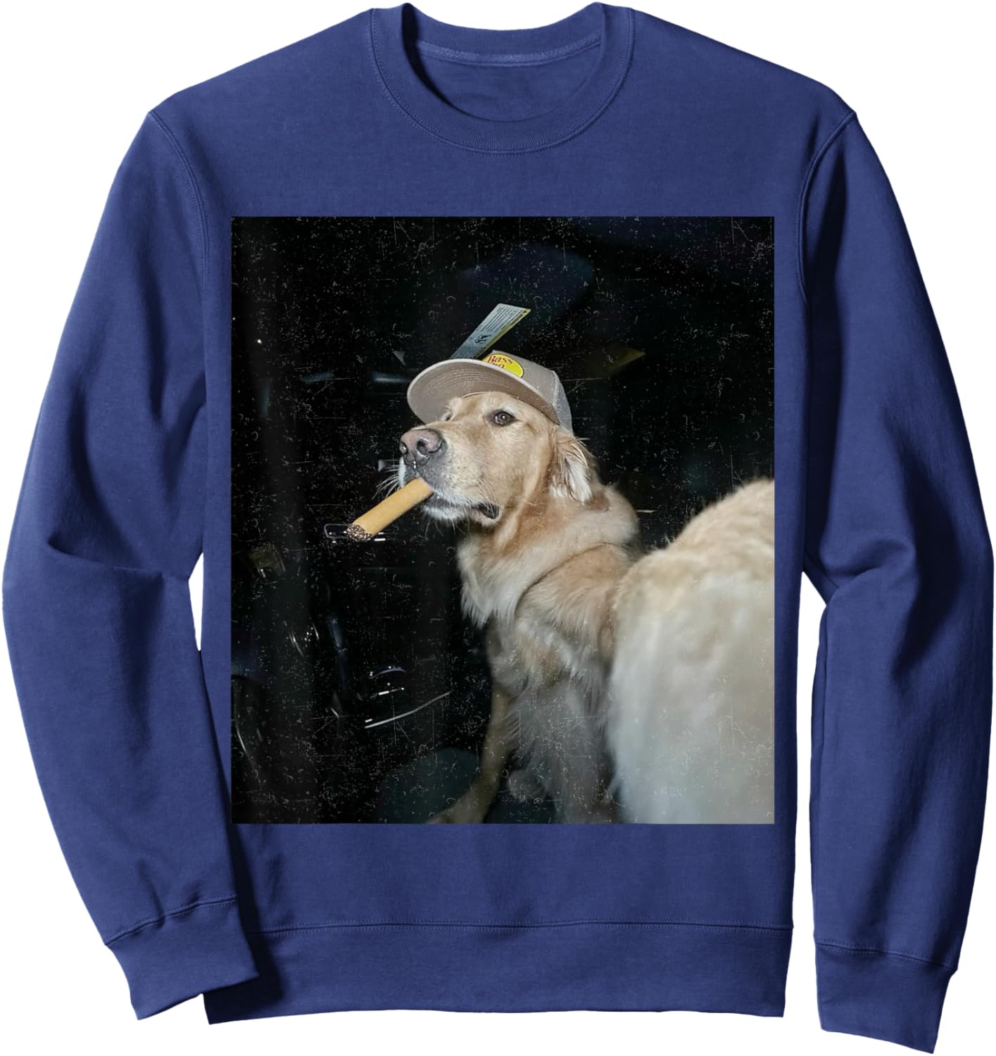 Dog Smoking Cigarette Funny Golden Meme Sweatshirt - Sweatshirt | Navy