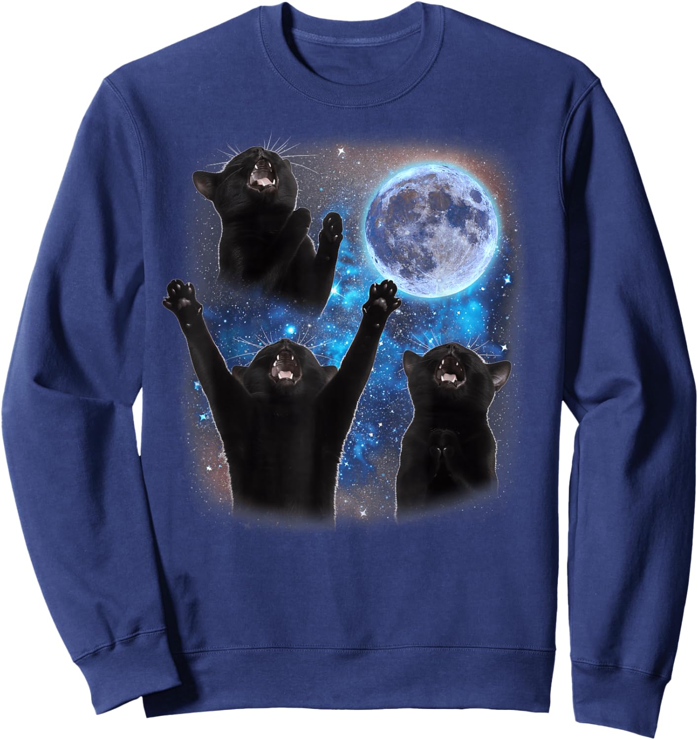 Three Cats Howling at The Moon Weird Meme Tuxedo Cat Sweatshirt - Sweatshirt | Navy