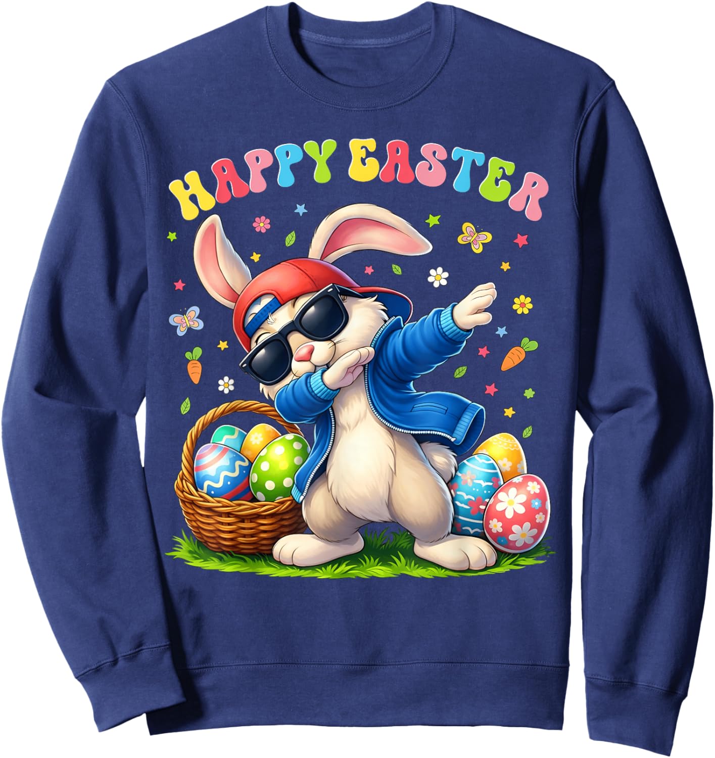 Happy Easter Day Funny Dabbing Rabbit Eggs Boy Girl Kid Sweatshirt - Sweatshirt | Navy