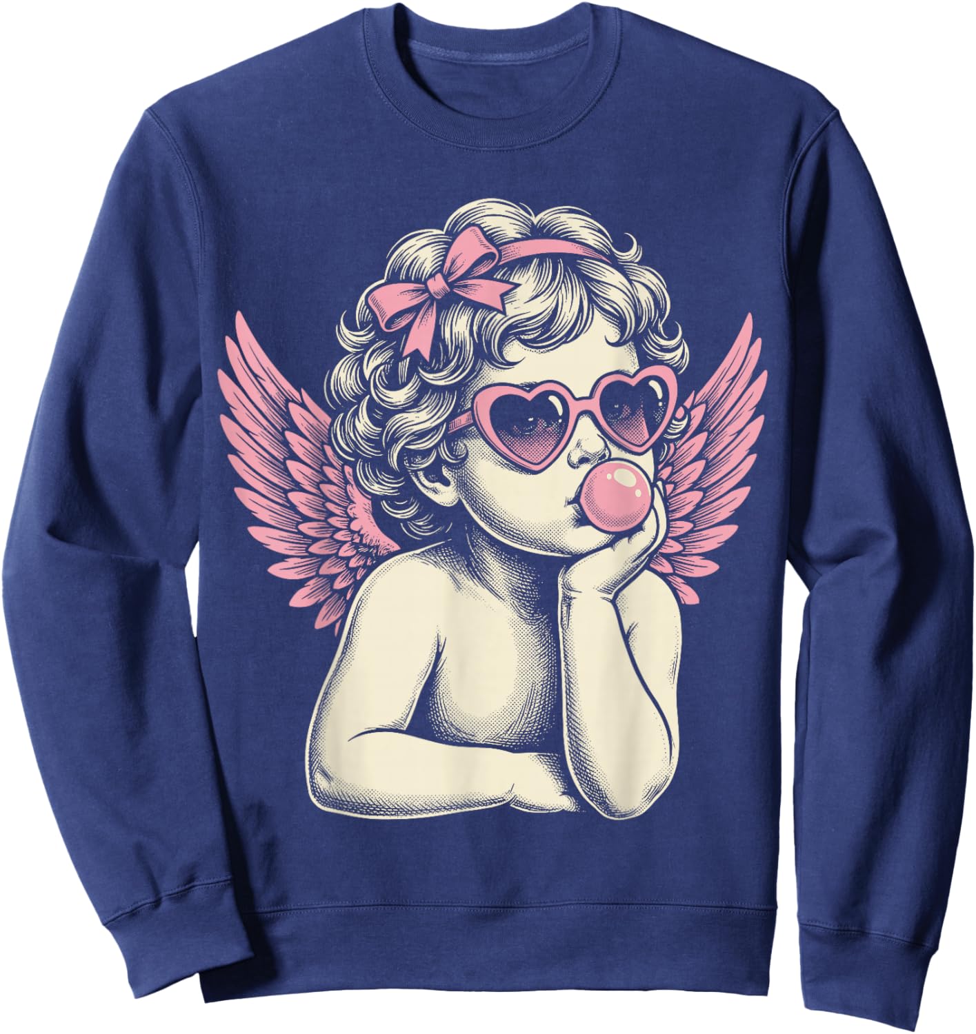 Cute Vintage Cupid Blowing Bubble Gum Sweatshirt - Sweatshirt | Navy