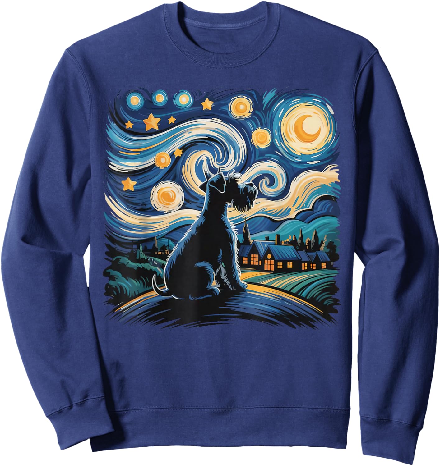 Funny Schnauzer Lover Schnauzer Dog with Starry Night Parody Sweatshirt - Sweatshirt | Navy