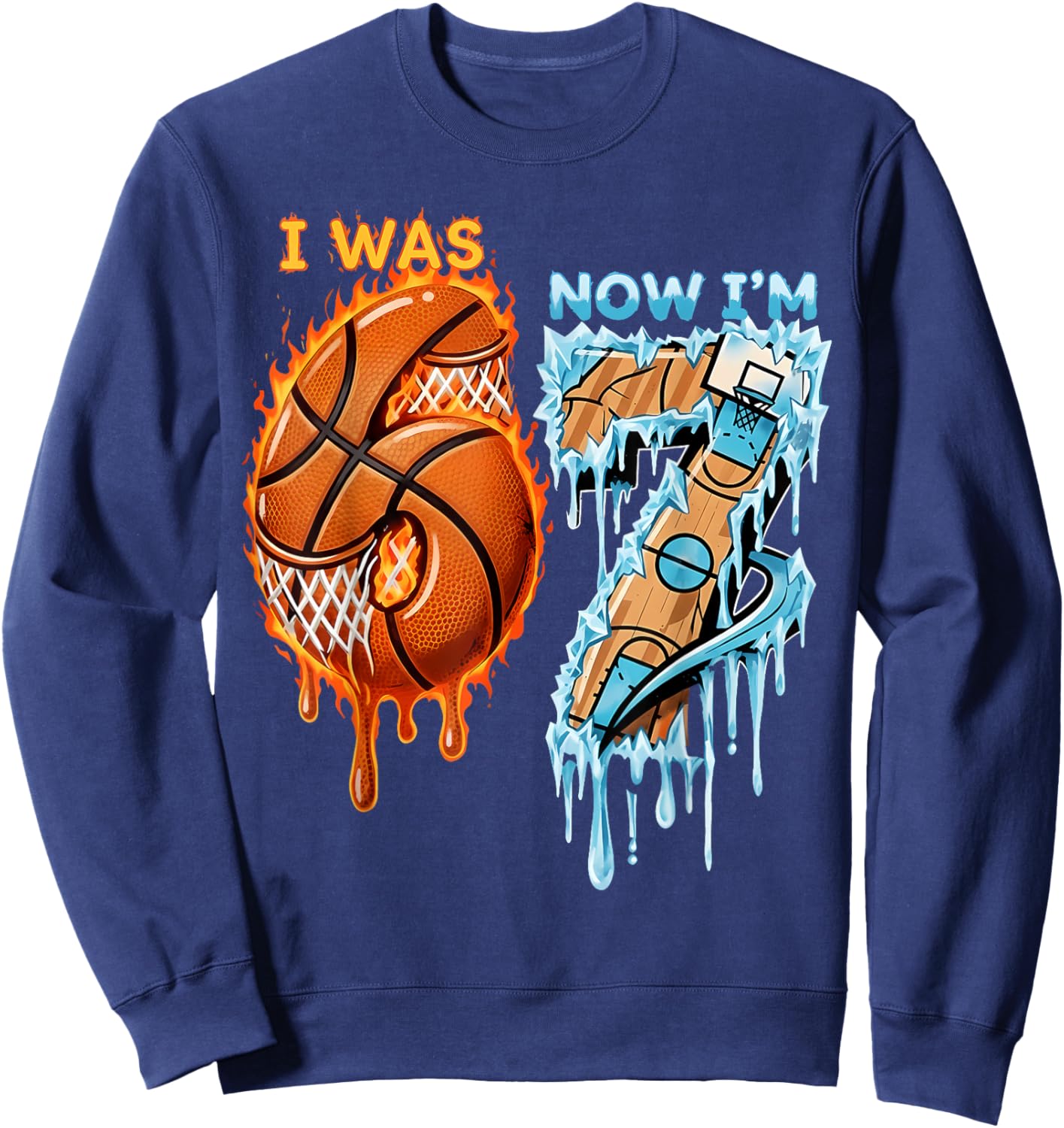 I was 6 Now I’m 7 Birthday Basketball Football Hockey Sports Sweatshirt - Sweatshirt | Navy