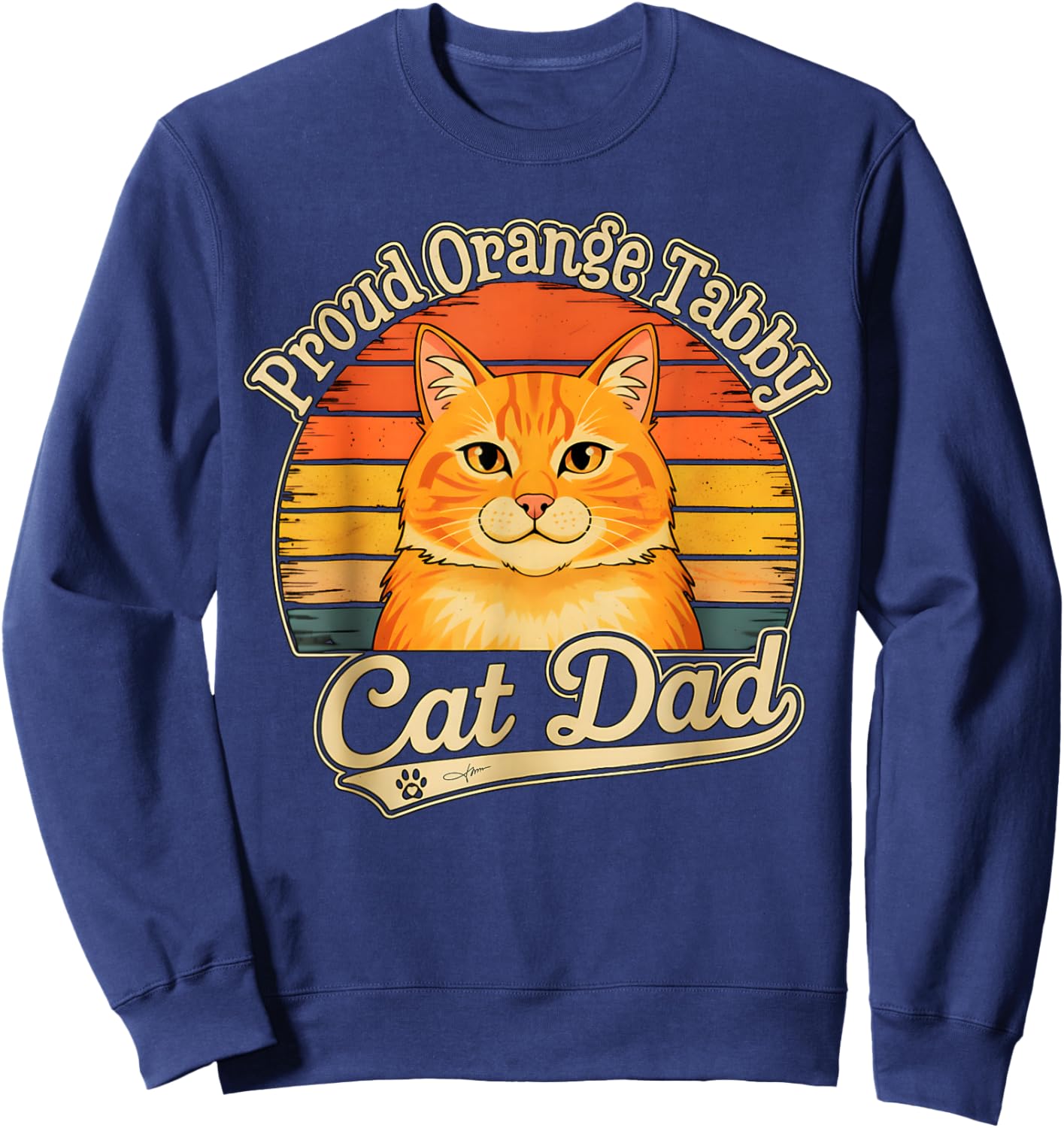 Proud Orange Tabby Cat Dad Sunset Graphic Sweatshirt - Sweatshirt | Navy