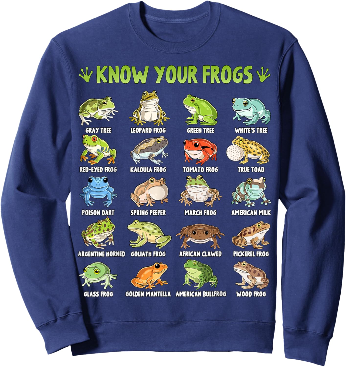 Types of Frogs Herpetology Educational Frog Toad Sweatshirt - Sweatshirt | Navy
