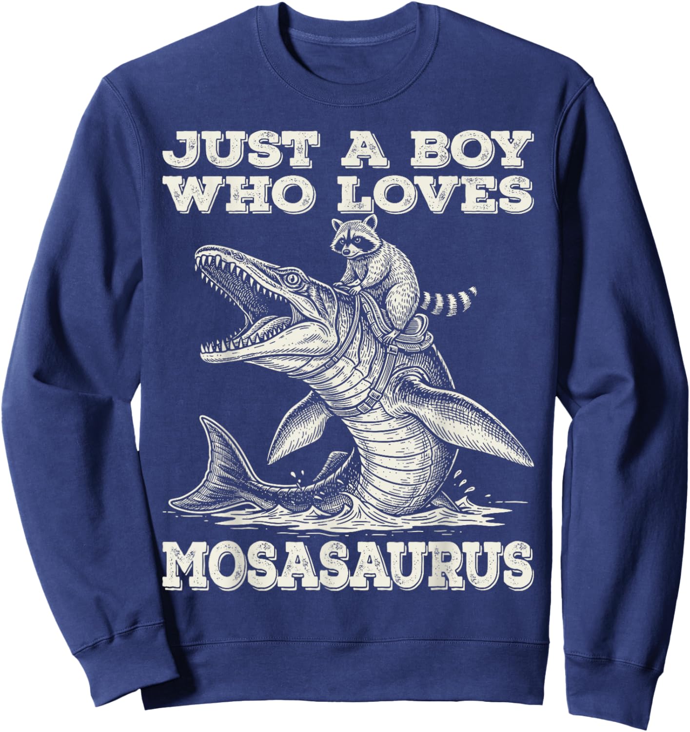 Vintage Just A Boy Who Loves Mosasaurus Raccoon Sweatshirt - Sweatshirt | Navy