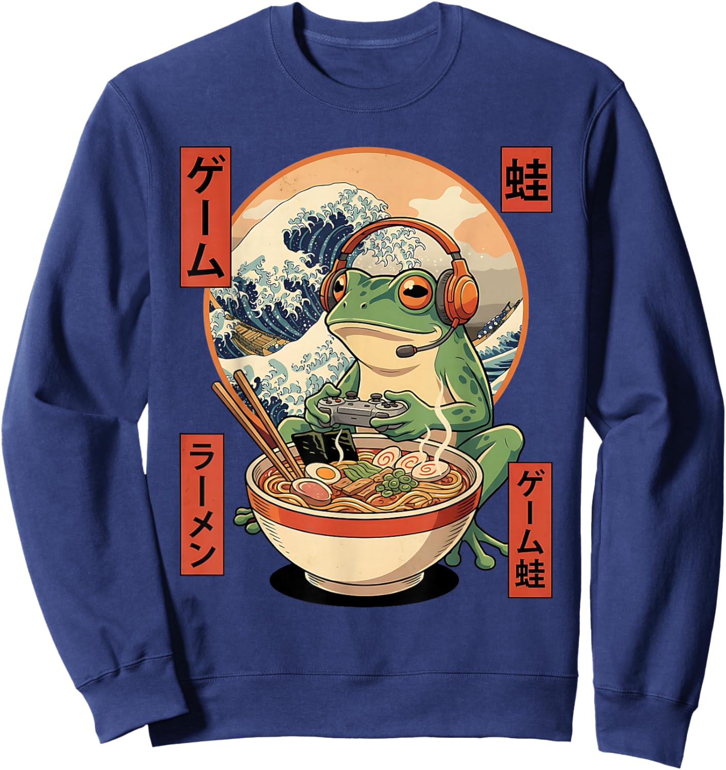Funny Frog Gamer Eating Ramen Japanese Kawaii Anime Meme Sweatshirt - Sweatshirt | Navy