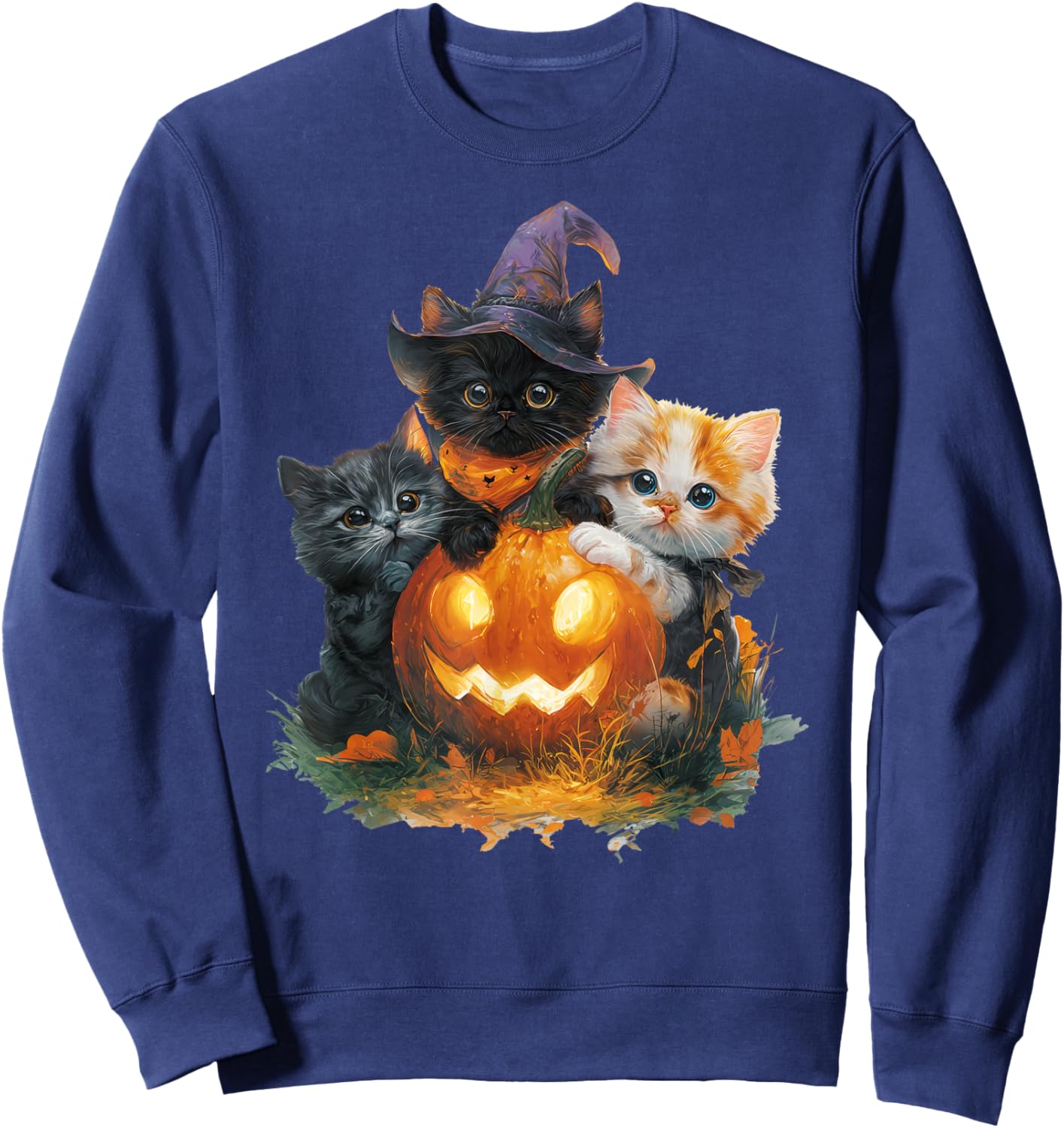 Vintage Kittens Pumpkin Cute Cat Spooky Season Halloween Sweatshirt - Sweatshirt | Navy