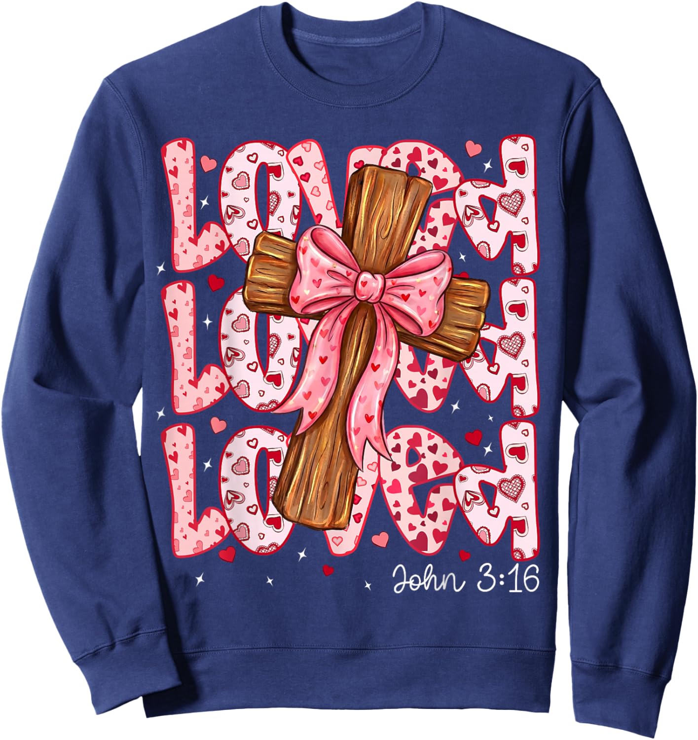 Loved John 3:16 Christian Valentine Day Coquette Faith Sweatshirt - Sweatshirt | Navy