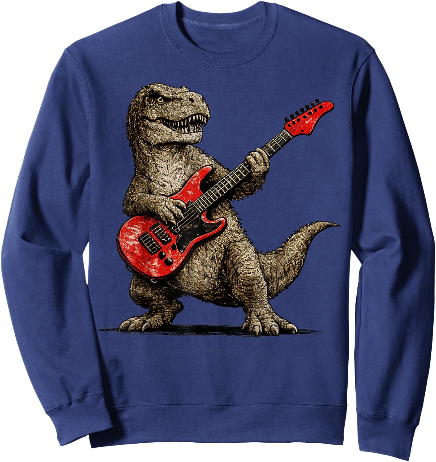 Funny T-Rex Playing Guitar Rock and Roll Gifts Men Women Kid Sweatshirt - Sweatshirt | Navy