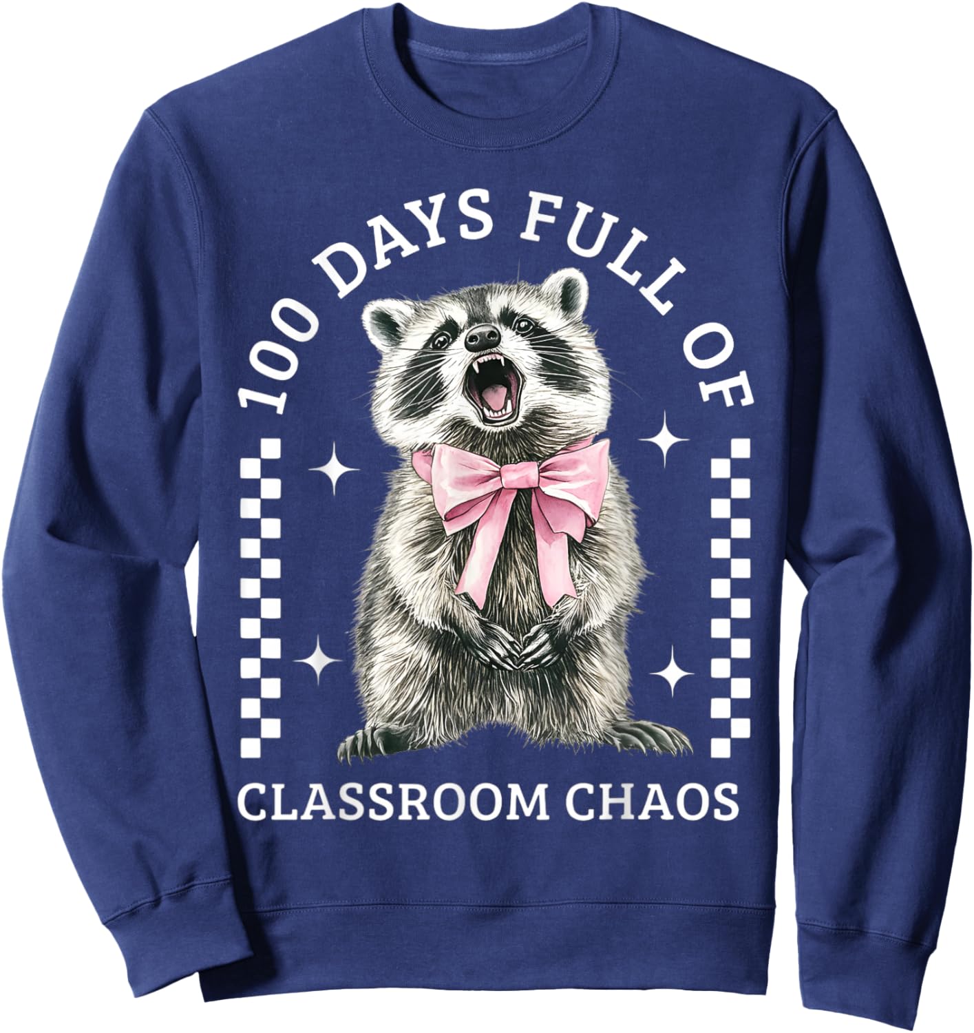 100Th Day Coquette Bow Raccoon 100 Days Full of School Chaos Sweatshirt - Sweatshirt | Navy