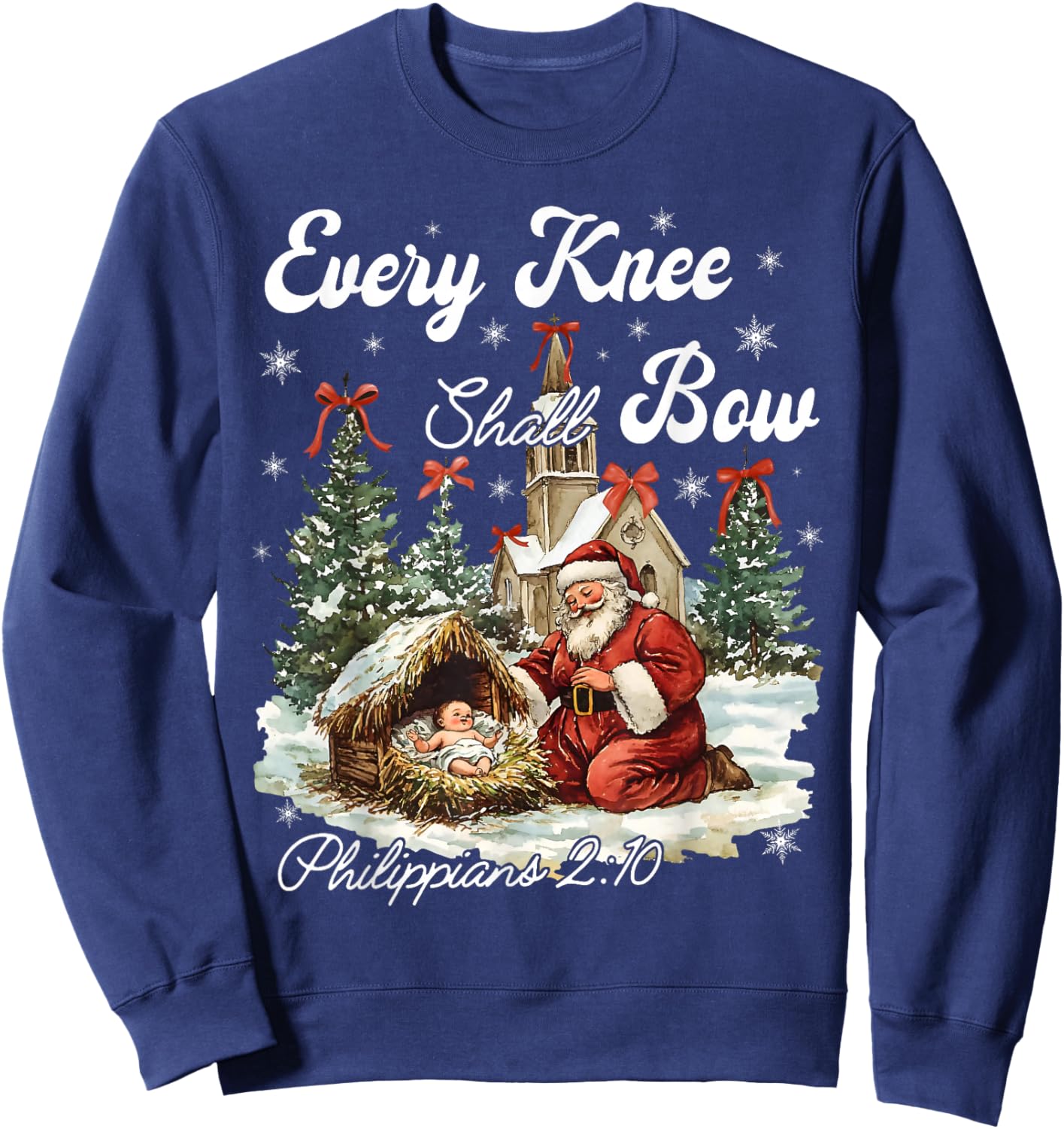 Every Knee Shall Bow Jesus Christian Christmas Santa Pajamas Sweatshirt - Sweatshirt | Navy