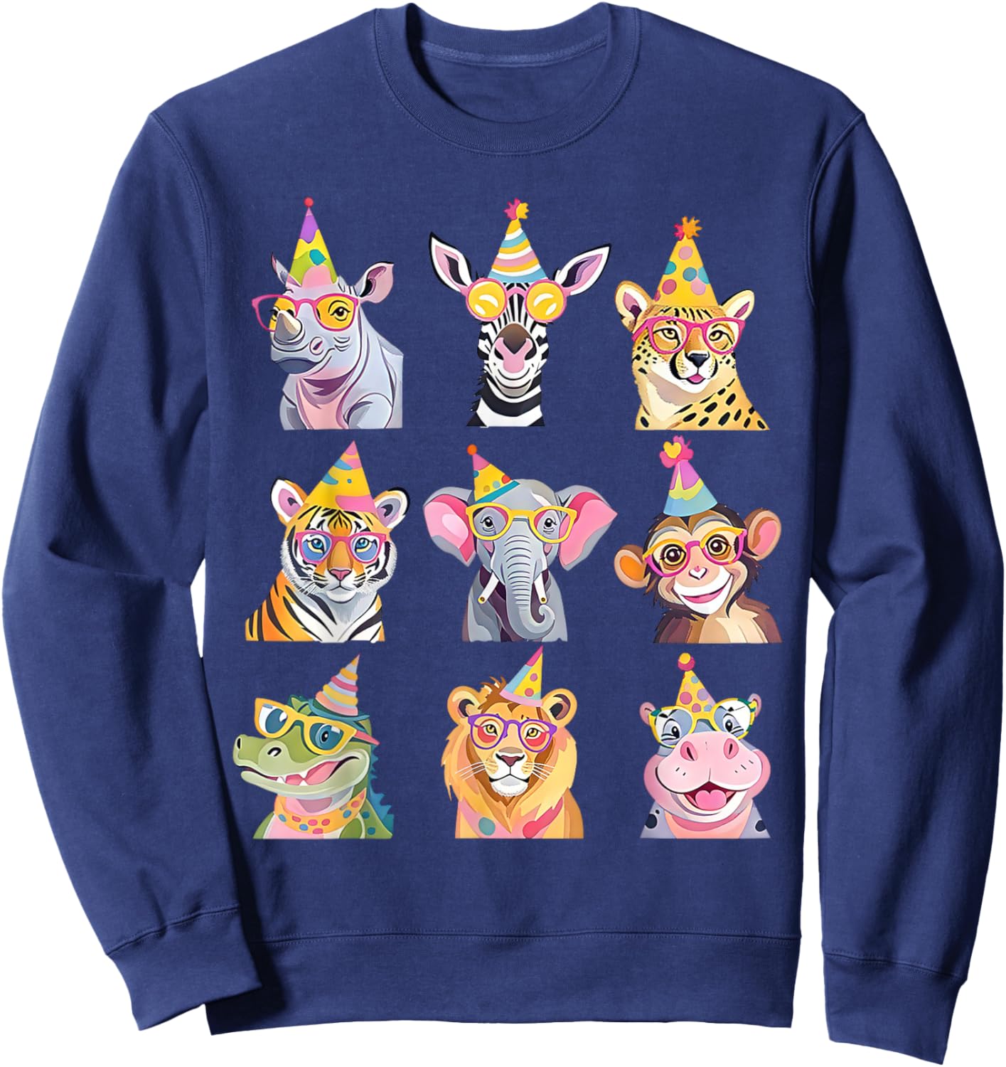Cute Party Animals Birthday Wildlife Zoo Birthday Boys Kids Sweatshirt - Sweatshirt | Navy