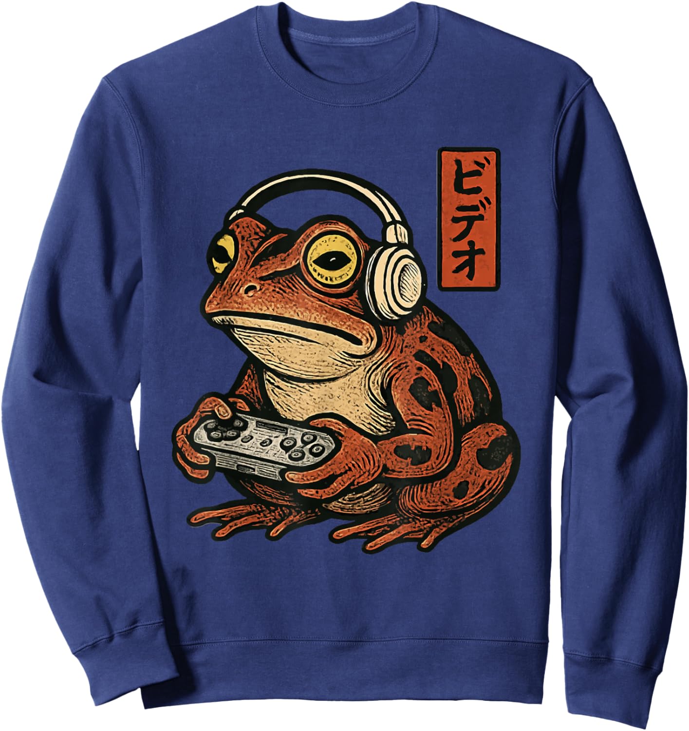Japanese Gamer Frog Art Men Women Boys Funny Vintage Gaming Sweatshirt - Sweatshirt | Navy