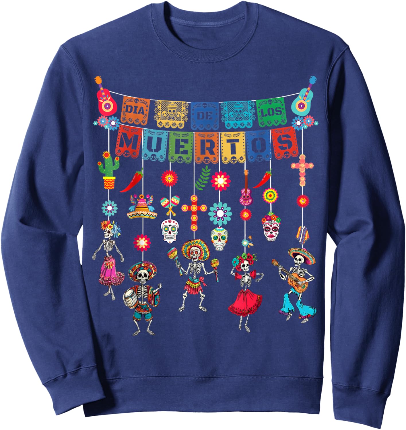 Dia De Los Muertos Sugar Skull Dancing Day The Dead 2025 Sweatshirt - Sweatshirt | Navy
