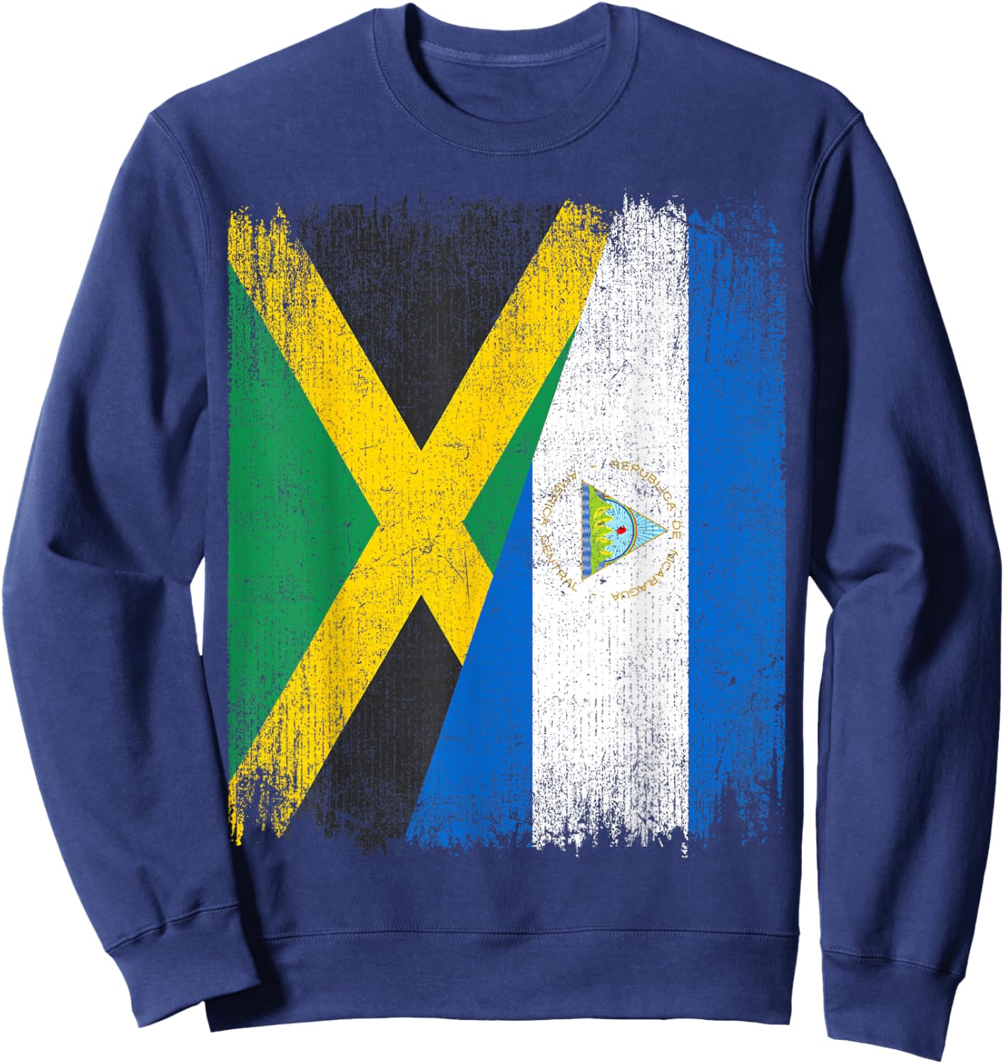 Half Jamaica Nicaragua Flag Jamaican Nicaraguan Pride Roots Sweatshirt - Sweatshirt | Navy