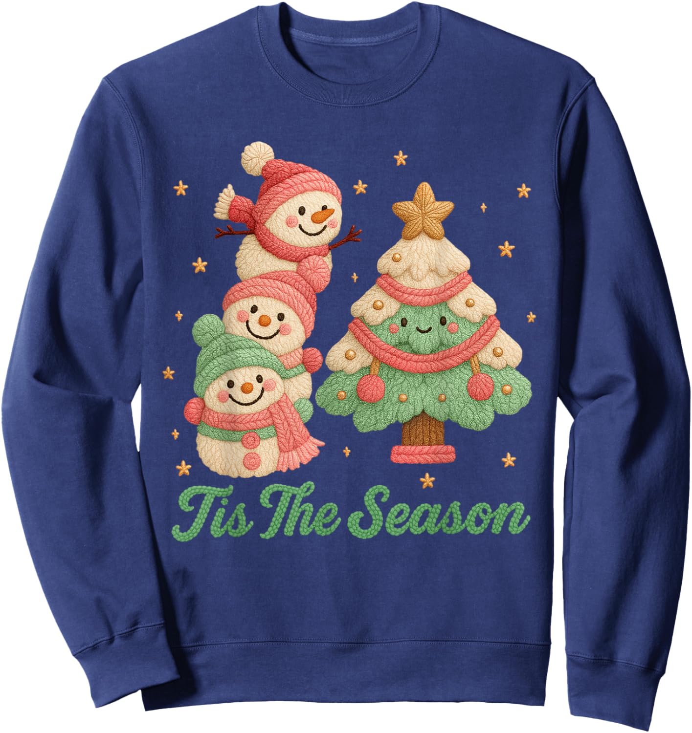 Faux Yarn Crochet Snowman and Christmas Tree Sweatshirt - Sweatshirt | Navy