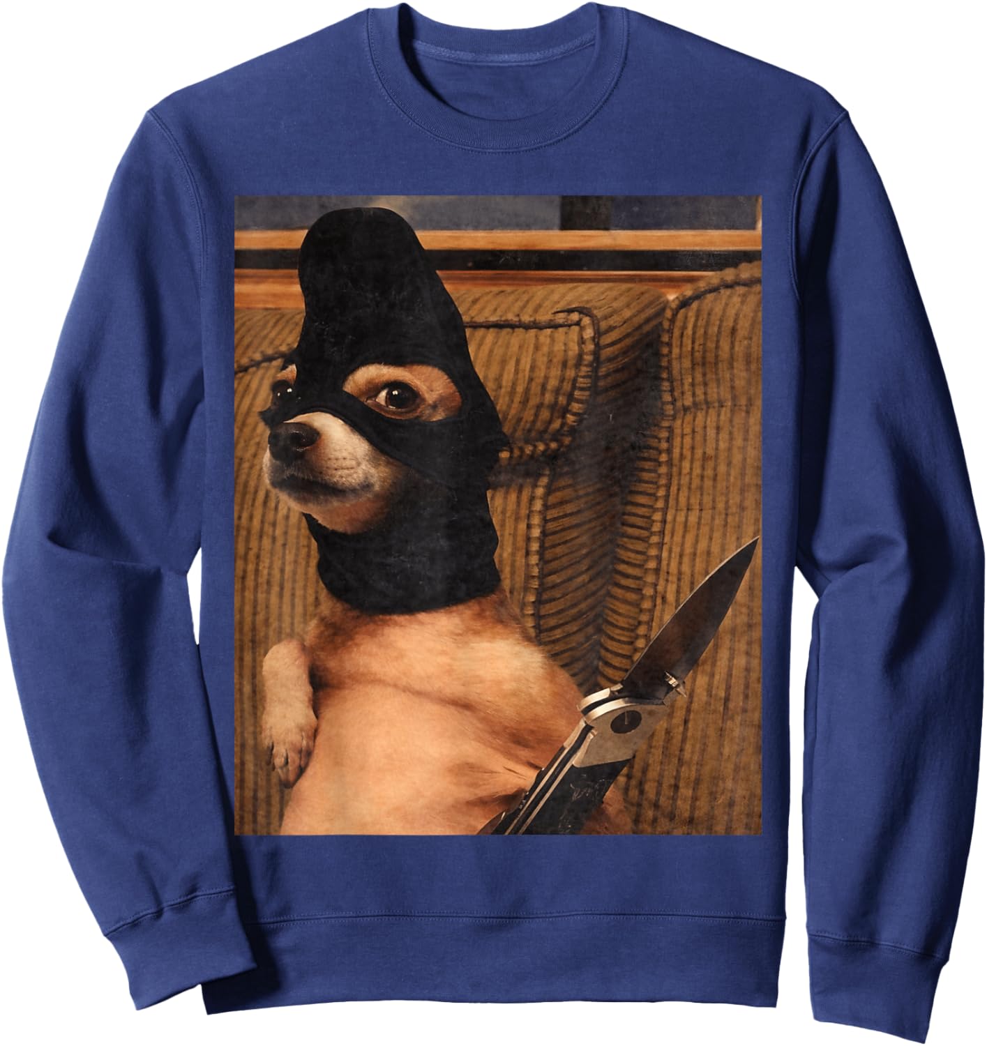 Funny Option Dog with Pocket Knife Funny Dog Art Sweatshirt - Sweatshirt | Navy