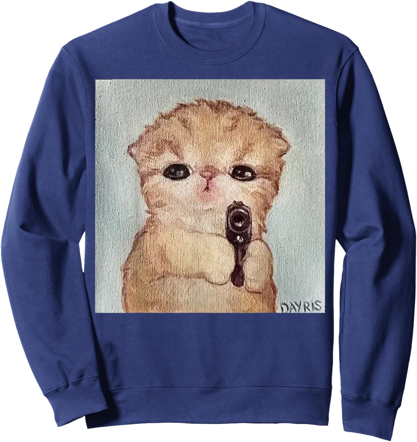 Angry Kitty with Gun Funny Cat Meme Kawaii Kitty Joke Sweatshirt - Sweatshirt | Navy