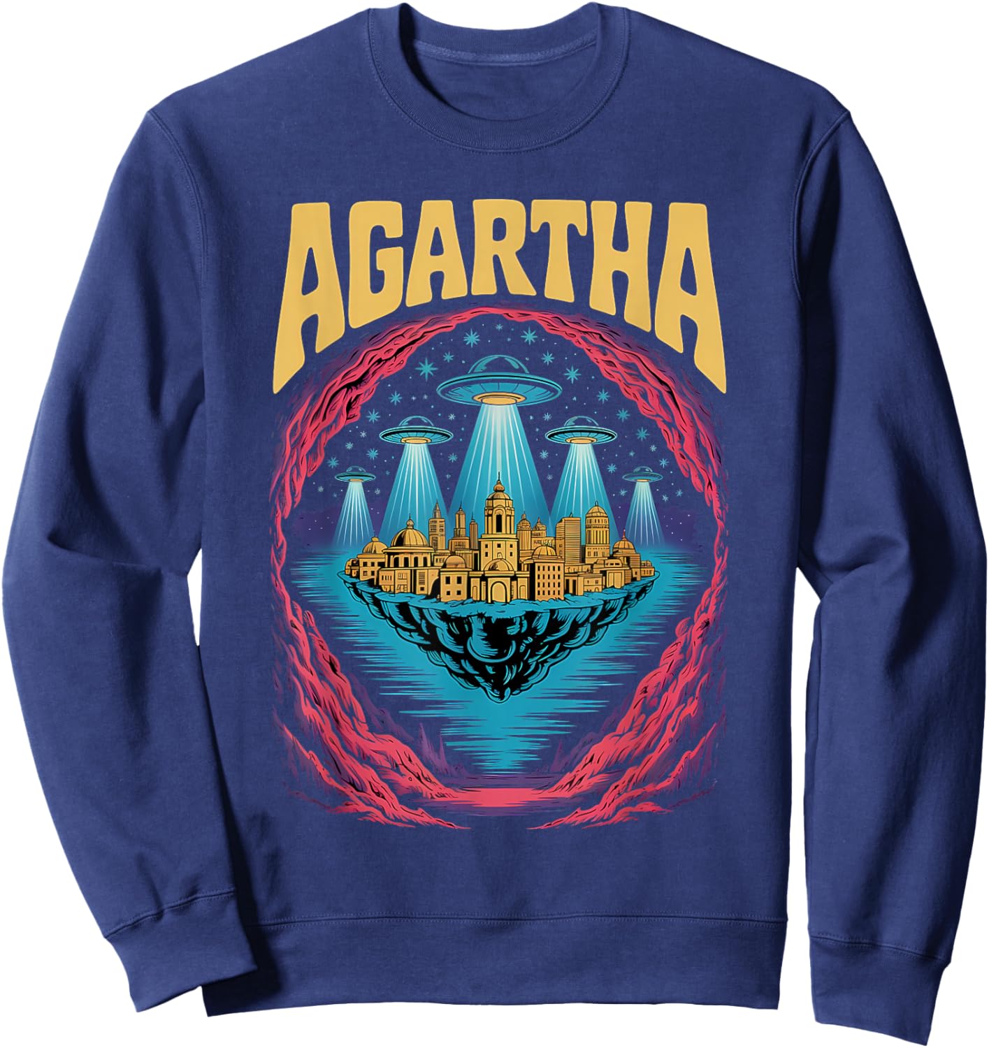 Agartha City UFO Underground Hidden World Sci Fi Mystic Sweatshirt - Sweatshirt | Navy