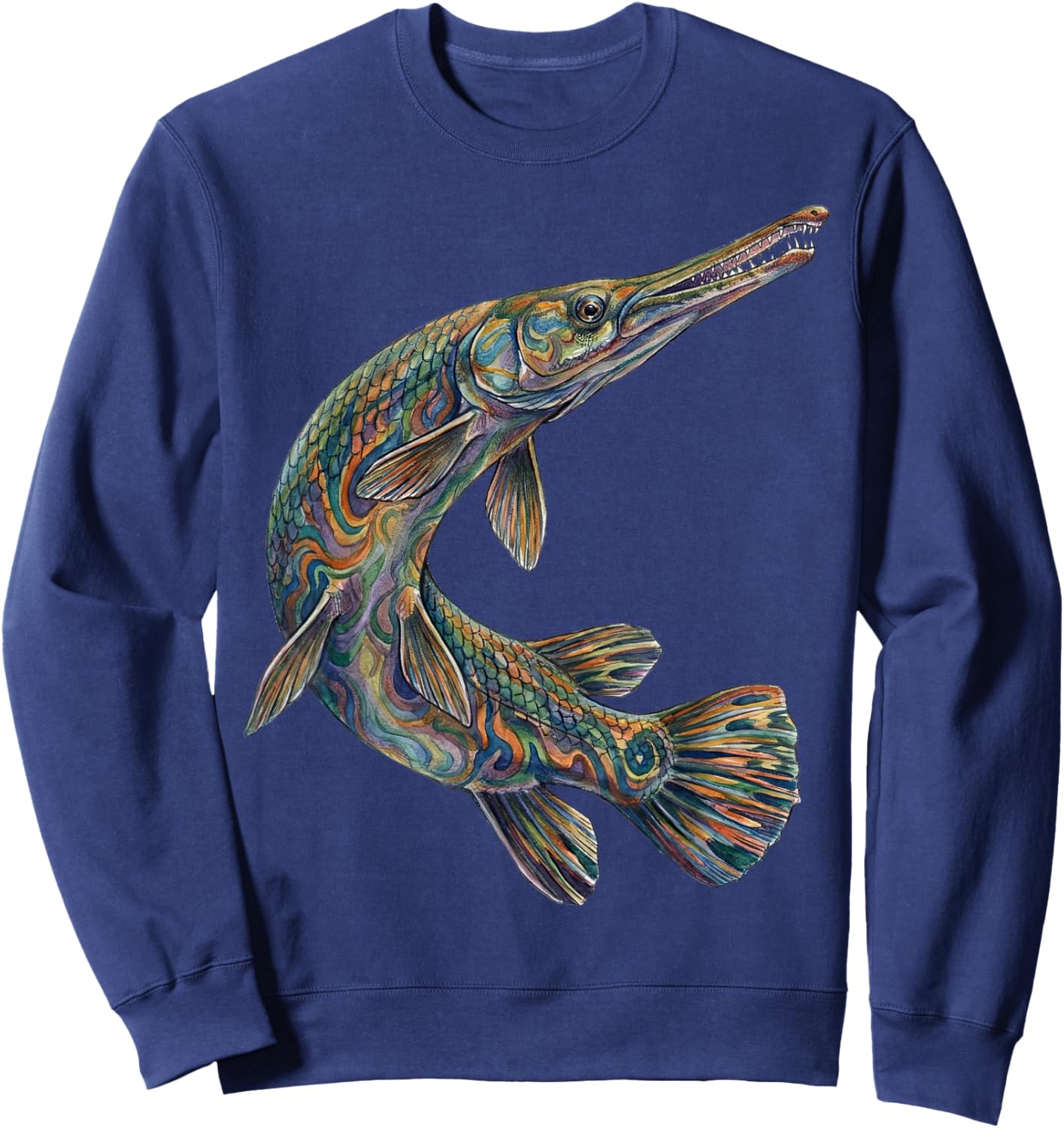 Gar Fish Abstract Aquatic Art Freshwater Biology Art Sweatshirt - Sweatshirt | Navy