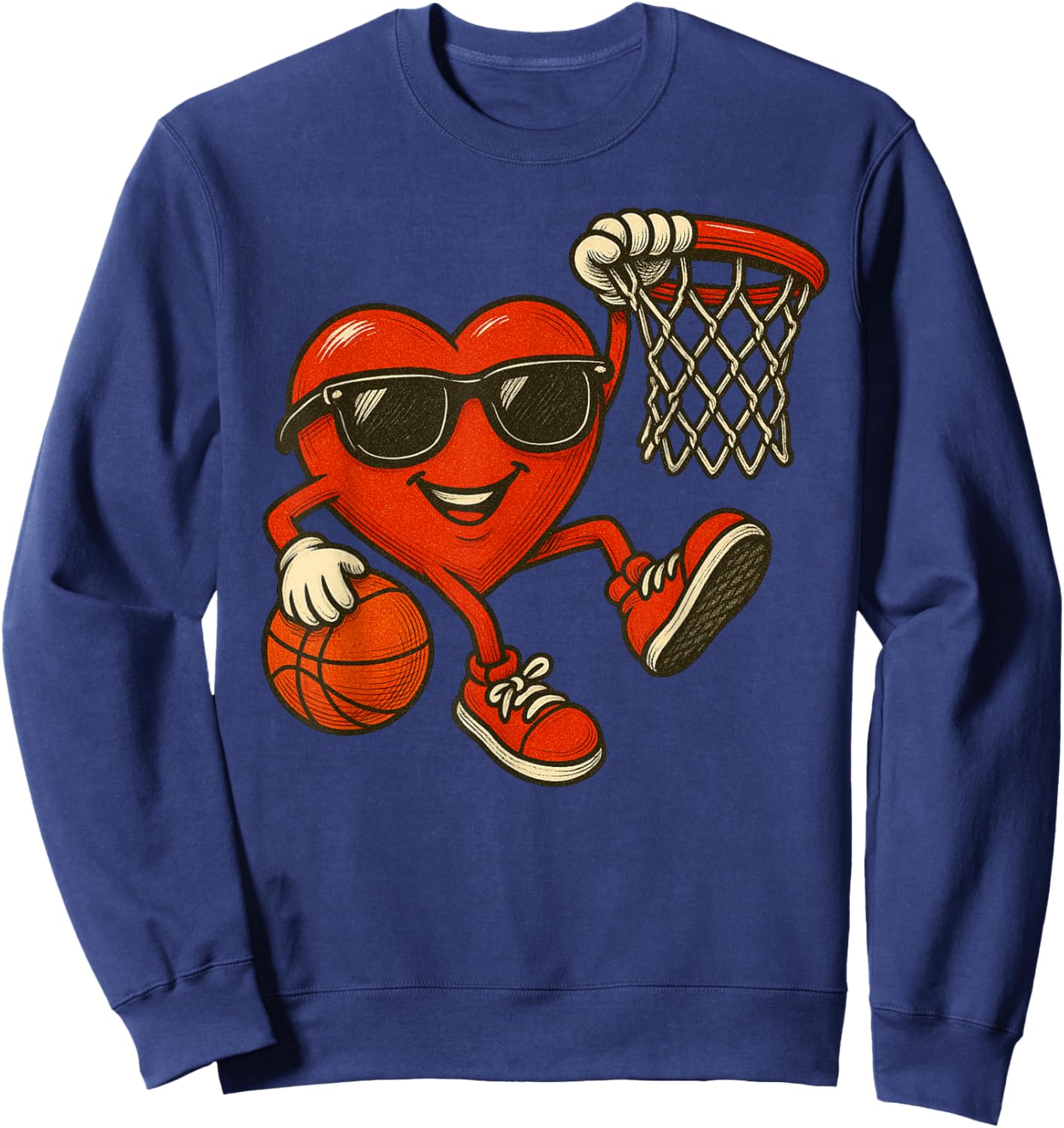 Valentines Day Basketball Funny Red Heart Love Boys Kids Sweatshirt - Sweatshirt | Navy