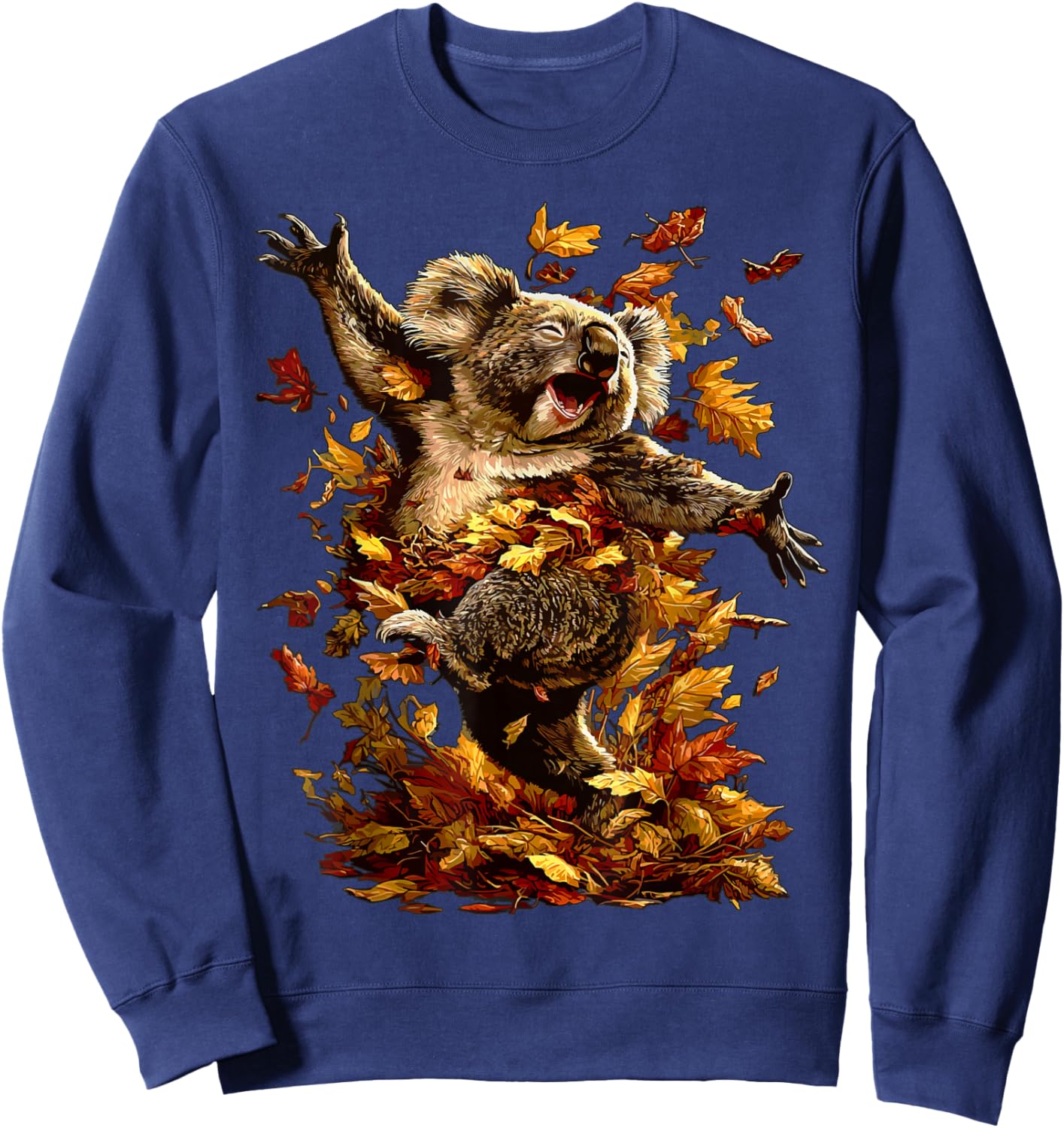 Cute Koala with Fall Leaves Forest Animal Autumn Aesthetic Sweatshirt - Sweatshirt | Navy