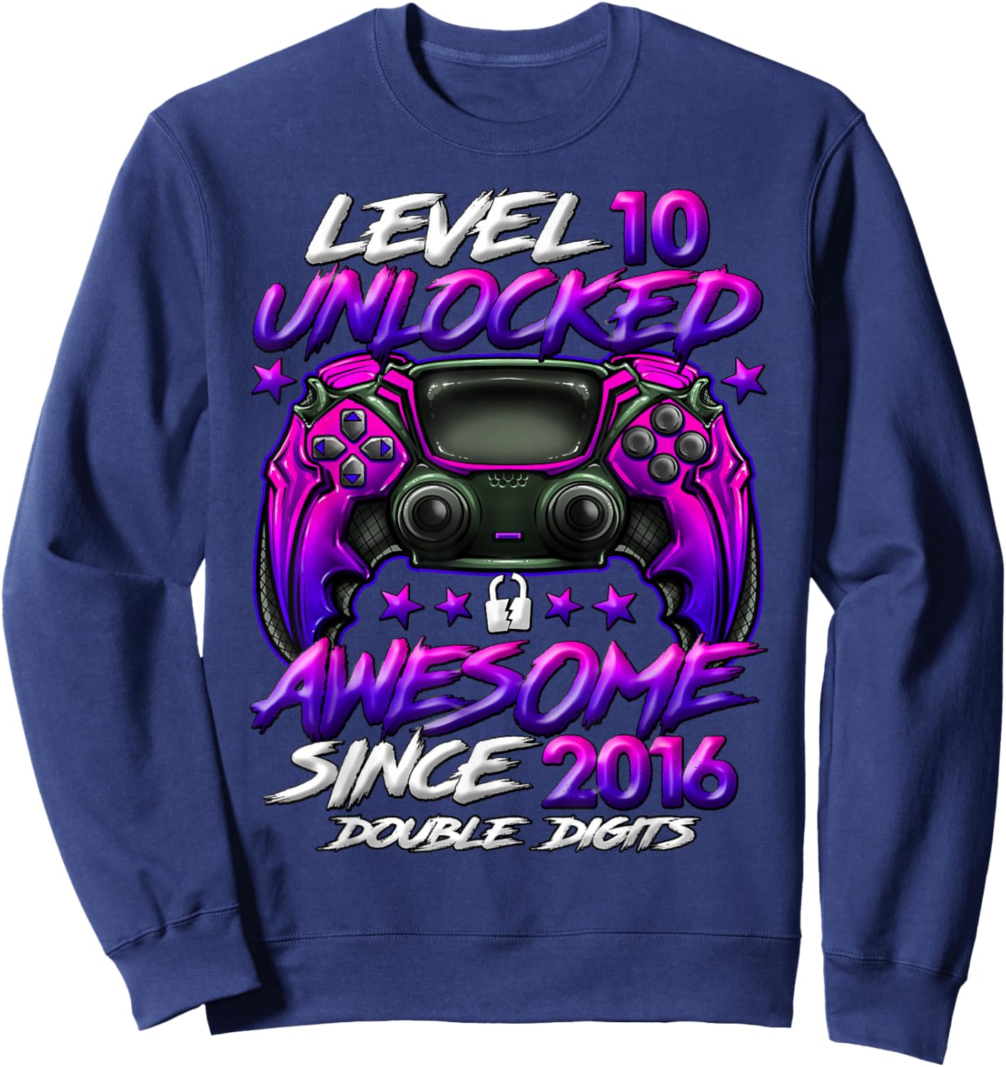 Official Double Digits Level 10 Unlocked 10th Birthday Boy Sweatshirt - Sweatshirt | Navy