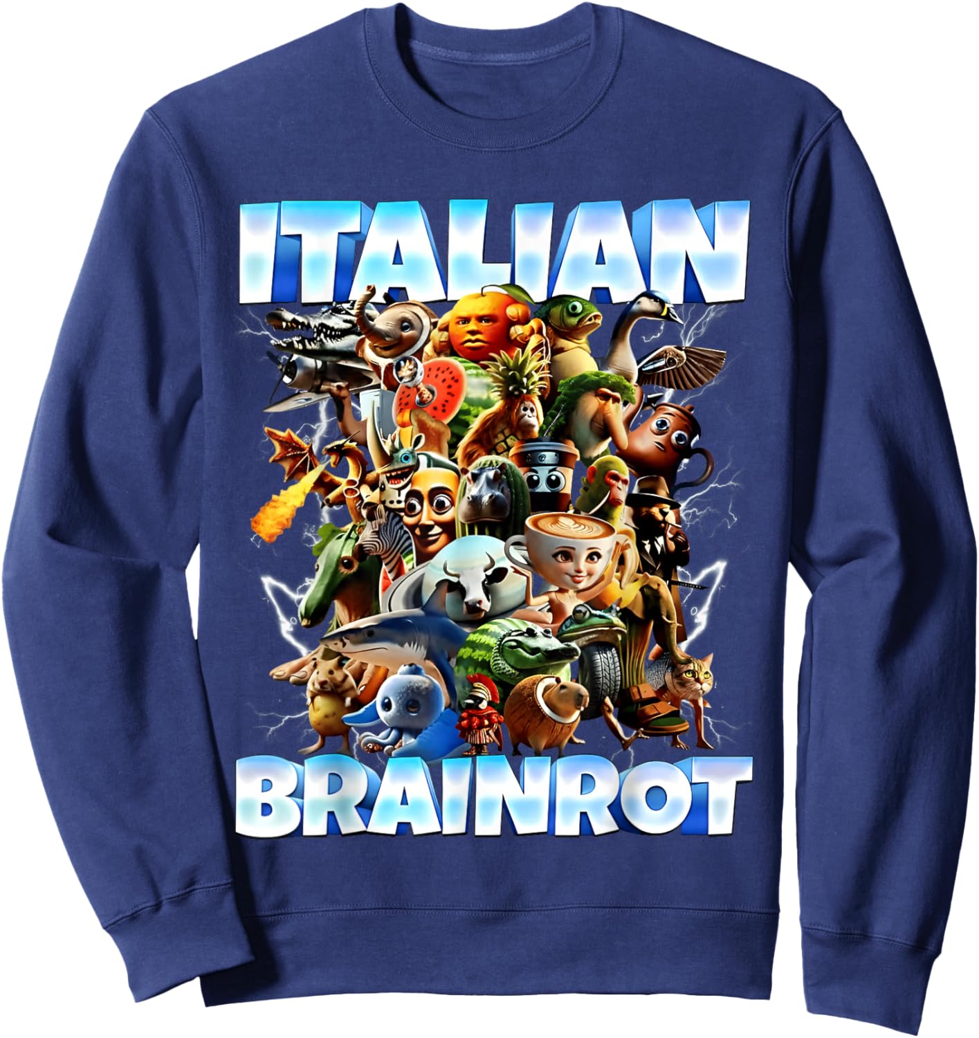 Types of Italian Brainrot Meme Character Hand Drawn for Kids Sweatshirt - Sweatshirt | Navy