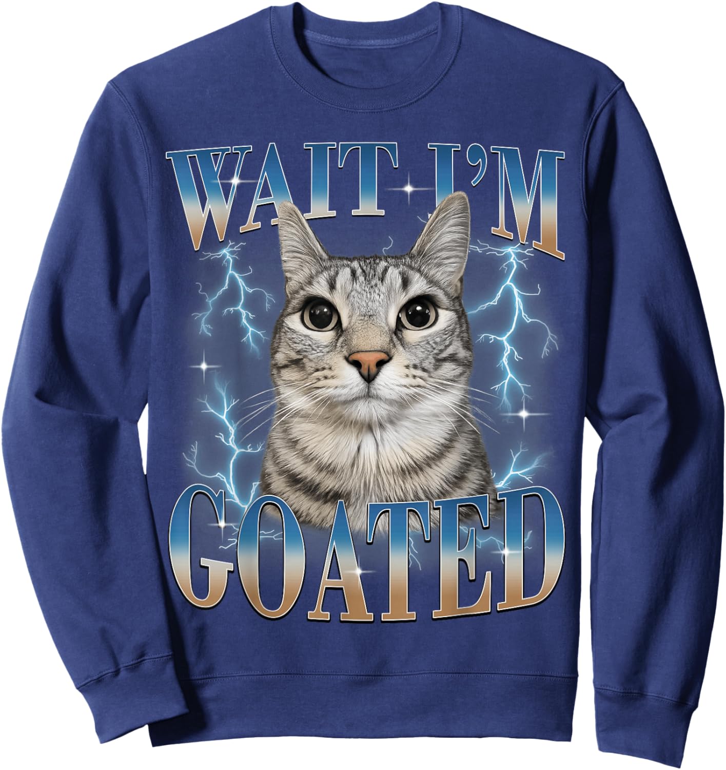 Wait I'm Goated Cat Funny Cat Meme Men Women Kids Graphic Sweatshirt - Sweatshirt | Navy