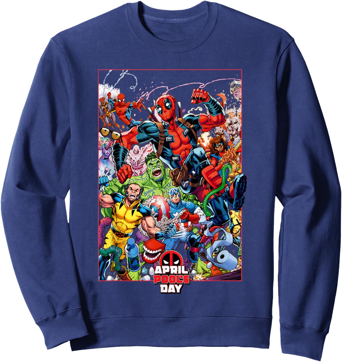 Marvel Comics Deadpool April Pool’s Day Hero Group Poster Sweatshirt - Sweatshirt | Navy