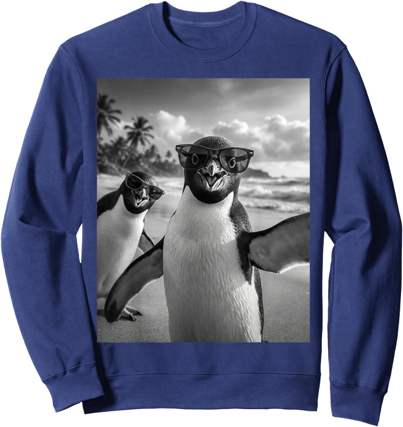 Cool Penguin Selfie at The Beach, Cute Penguins Sweatshirt - Sweatshirt | Navy