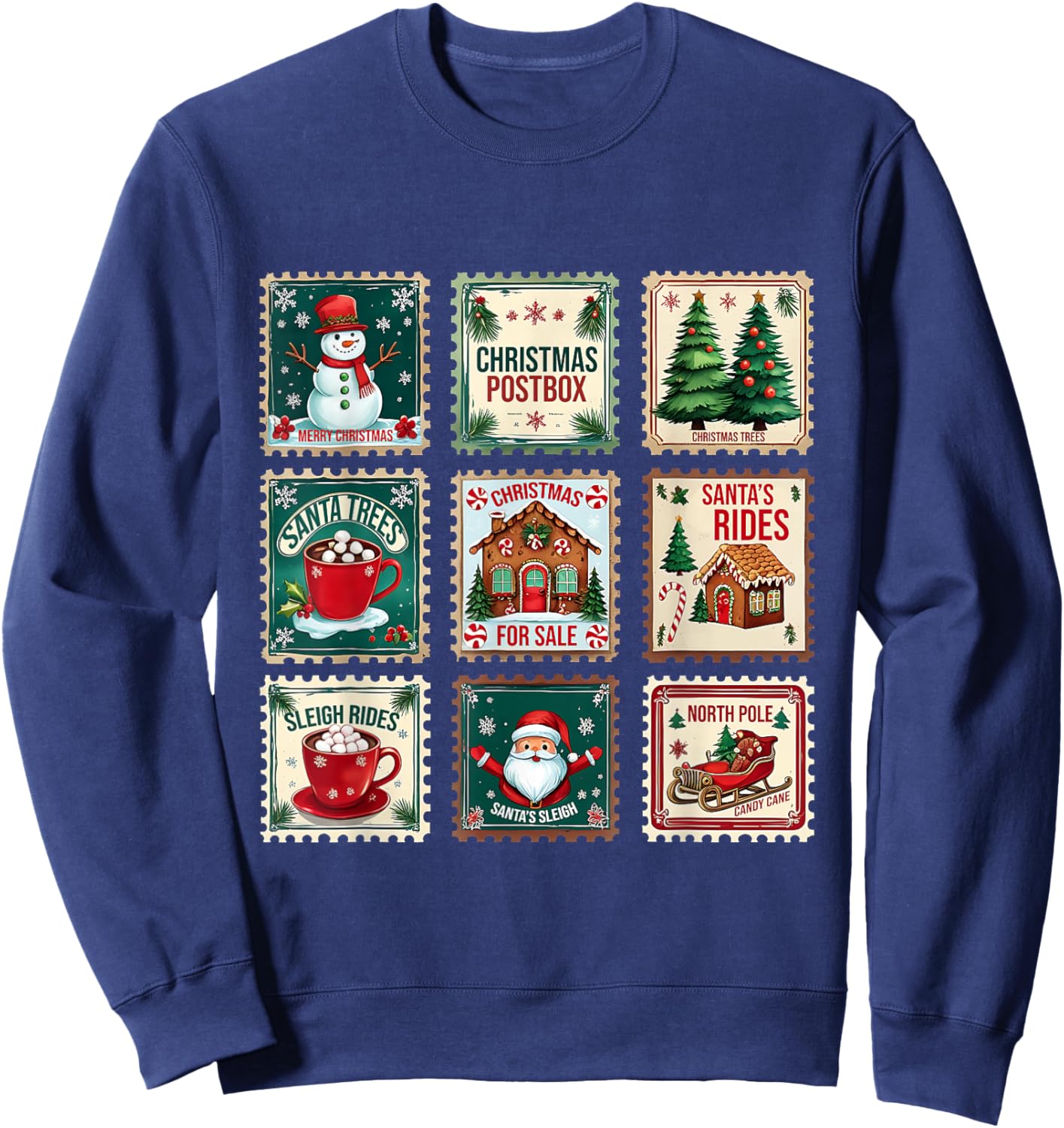 Vintage Christmas Postage Stamp Holiday Design Sweatshirt - Sweatshirt | Navy
