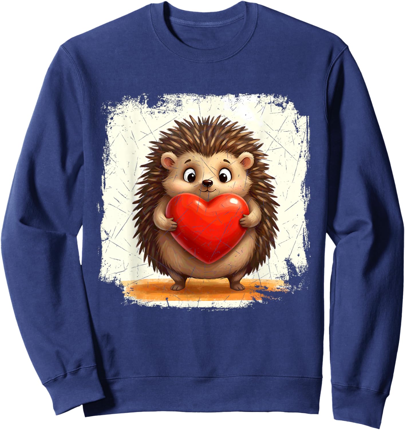 Hedgehog Chubby Holding a Heart Valentines Day Sweatshirt - Sweatshirt | Navy