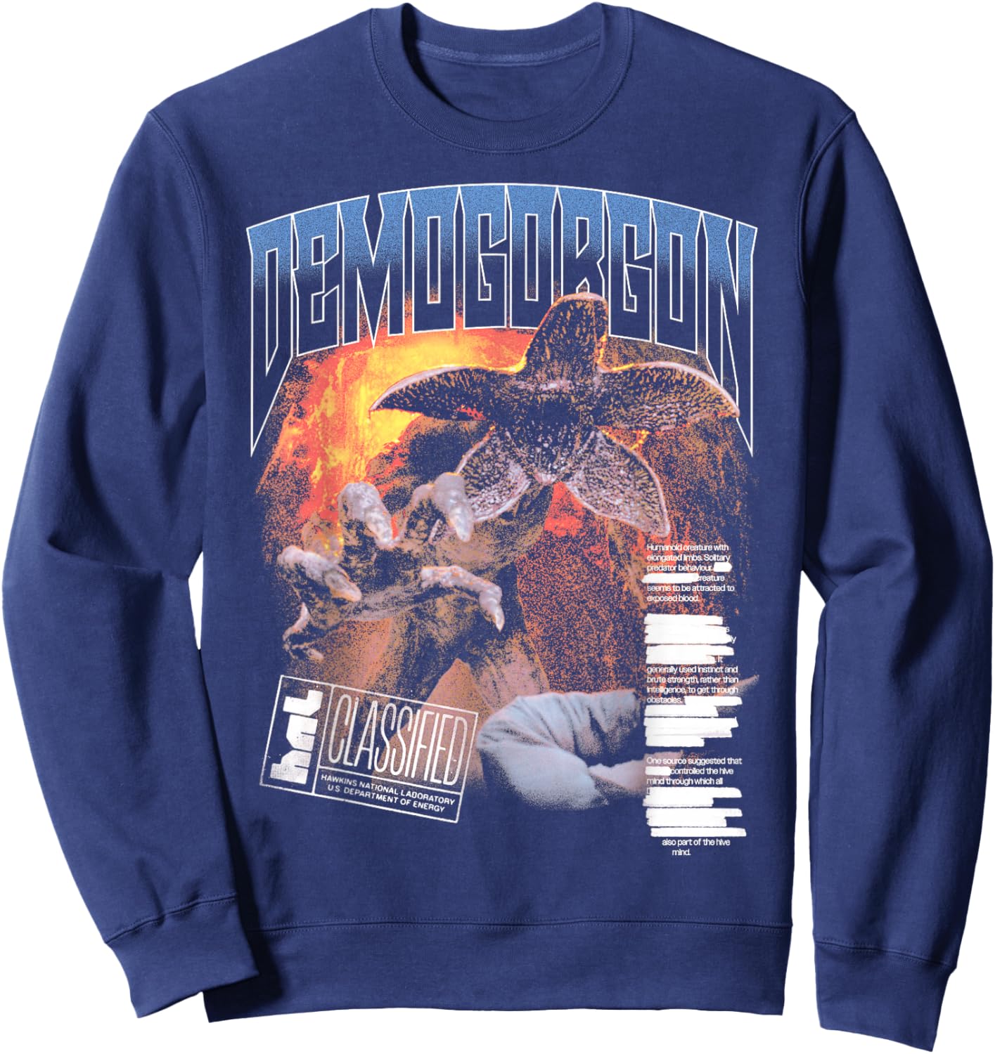 Stranger Things Demogorgon Classified Lab Poster Sweatshirt - Sweatshirt | Navy