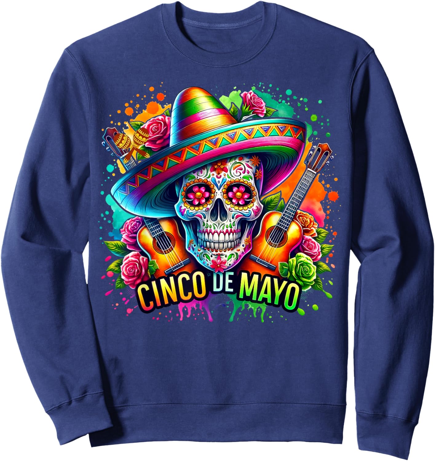 Cinco De Mayo Guitar San Antonio Mexican Party Let's Fiesta Sweatshirt - Sweatshirt | Navy
